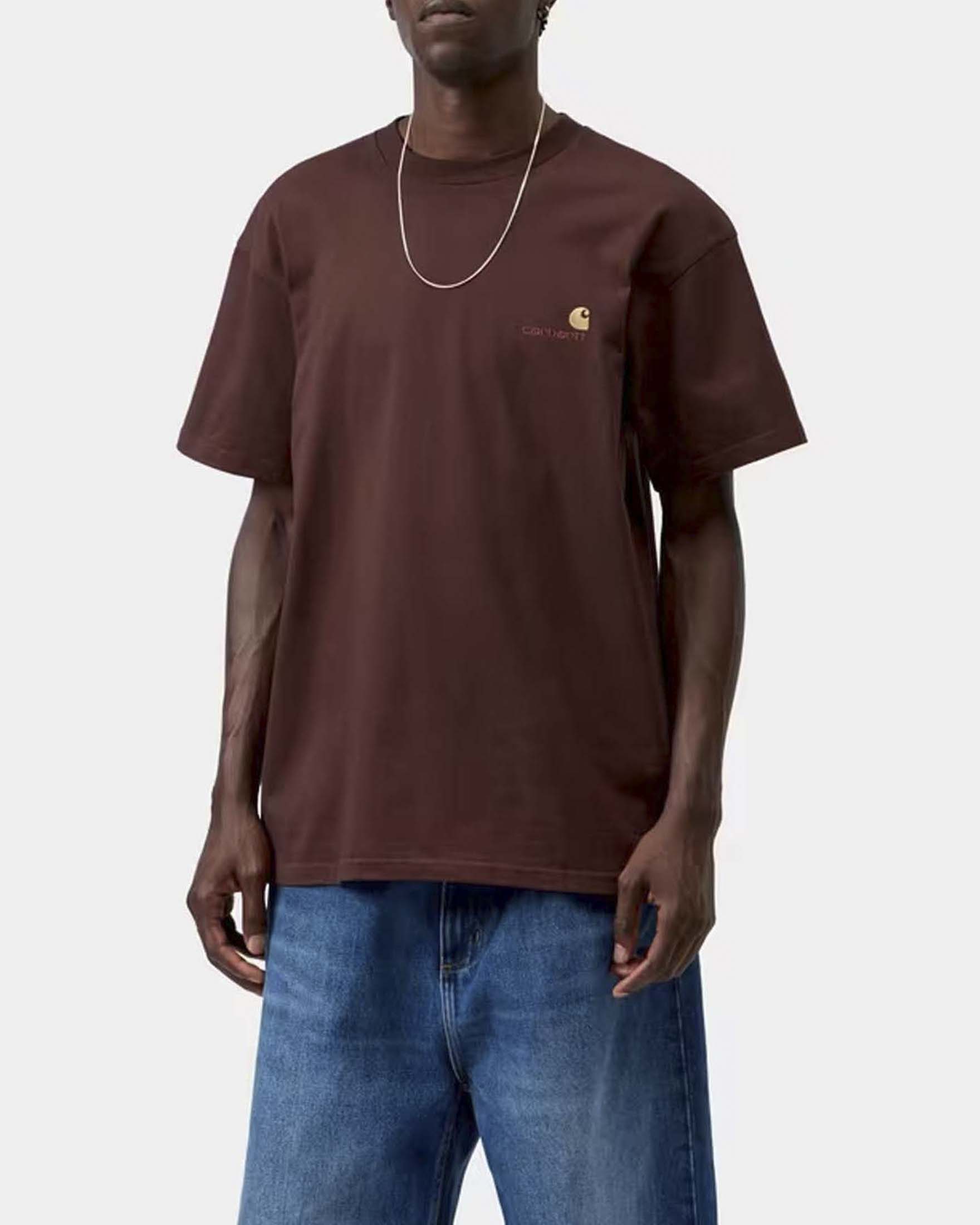 T-shirt bordeaux mezza manica American Script Carhartt loose-fit in puro cotone