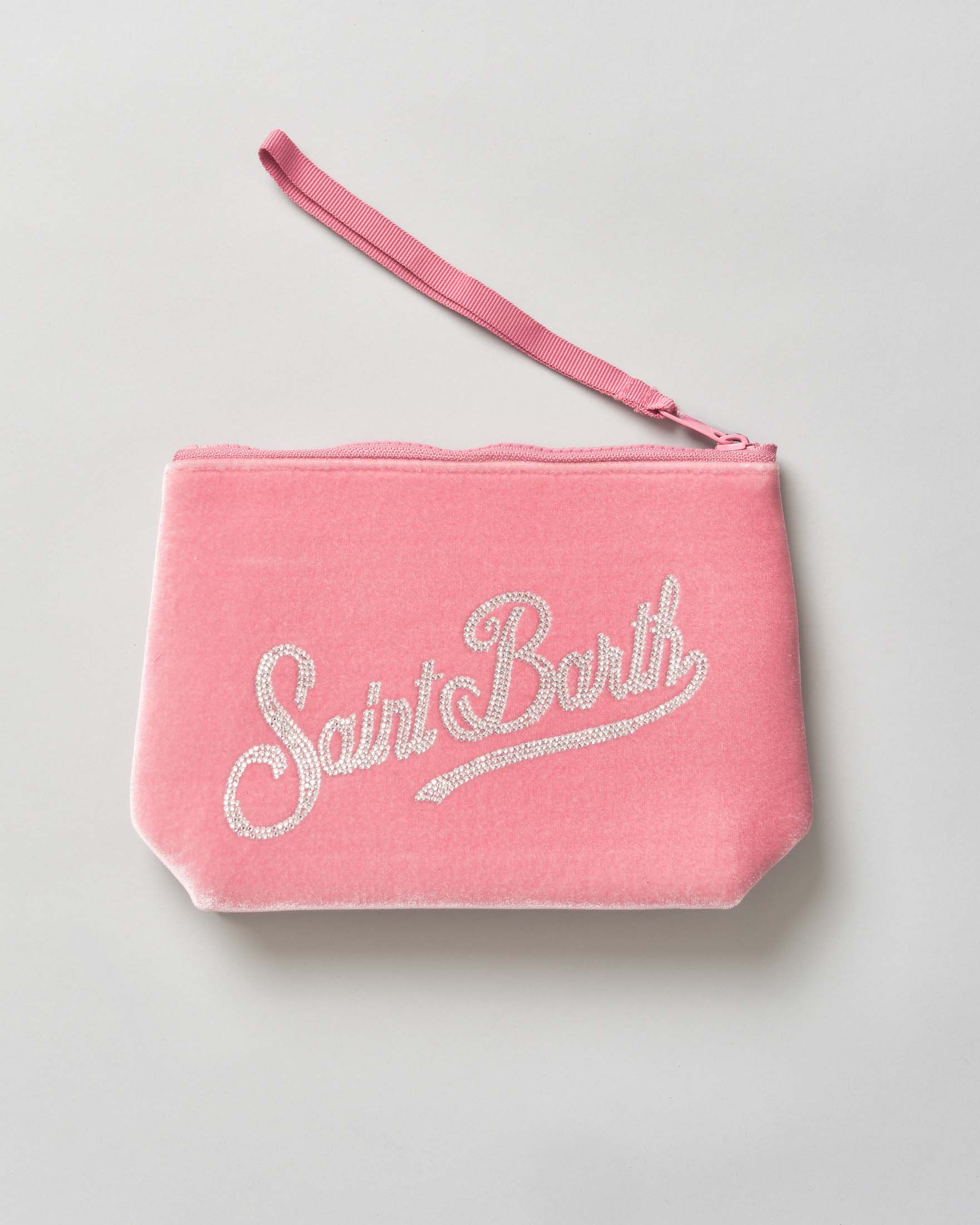 Pochette Aline MC2 Saint Barth in velluto rosa con logo strass image