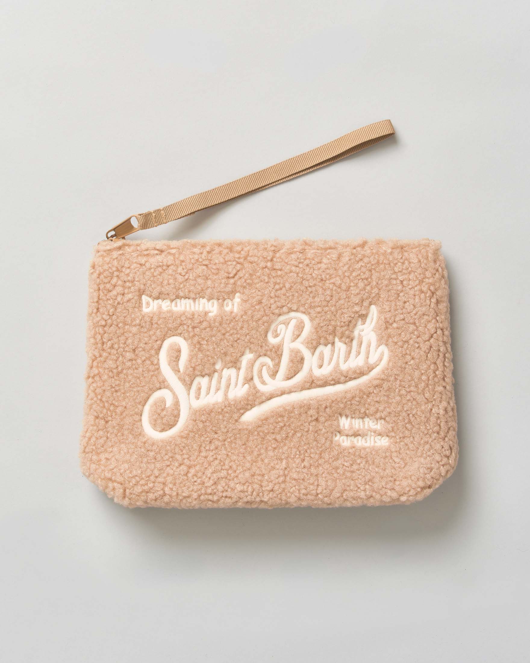 Pochette Aline MC2 Saint Barth beige in tessuto teddy