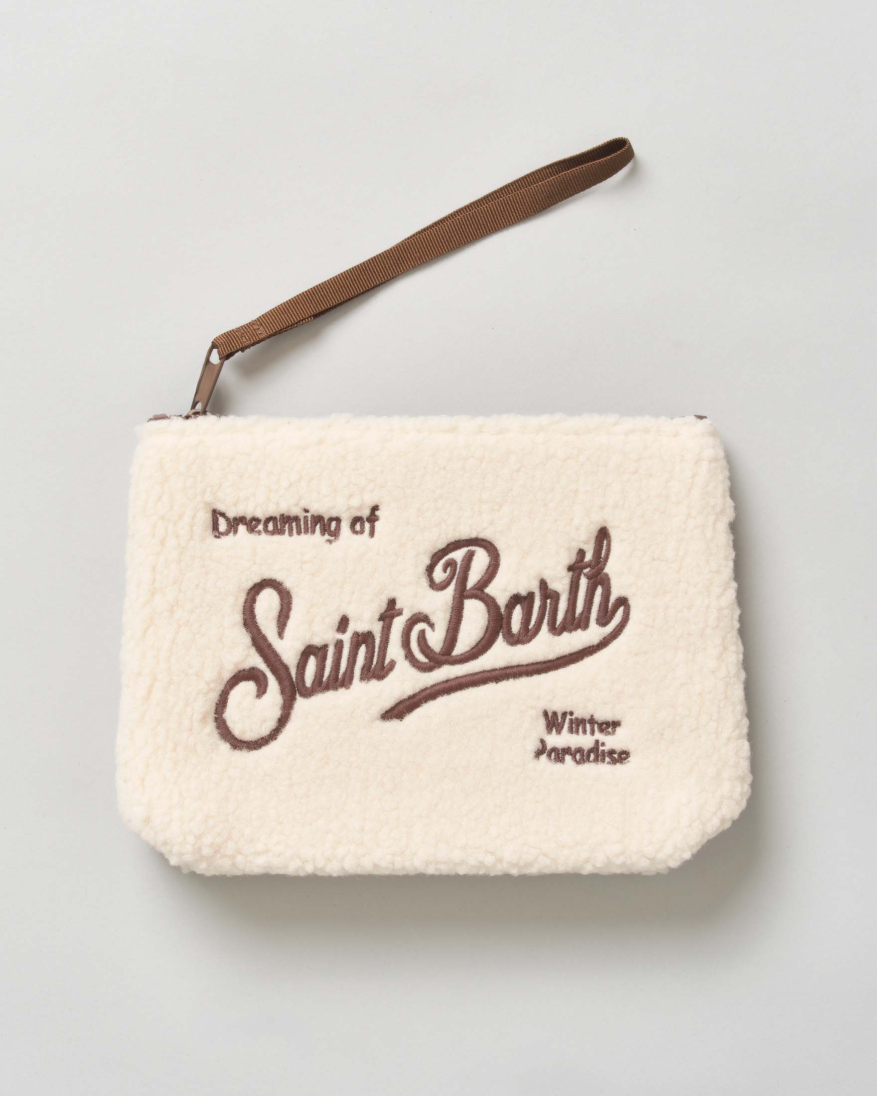 Pochette Aline MC2 Saint Barth color panna in tessuto teddy