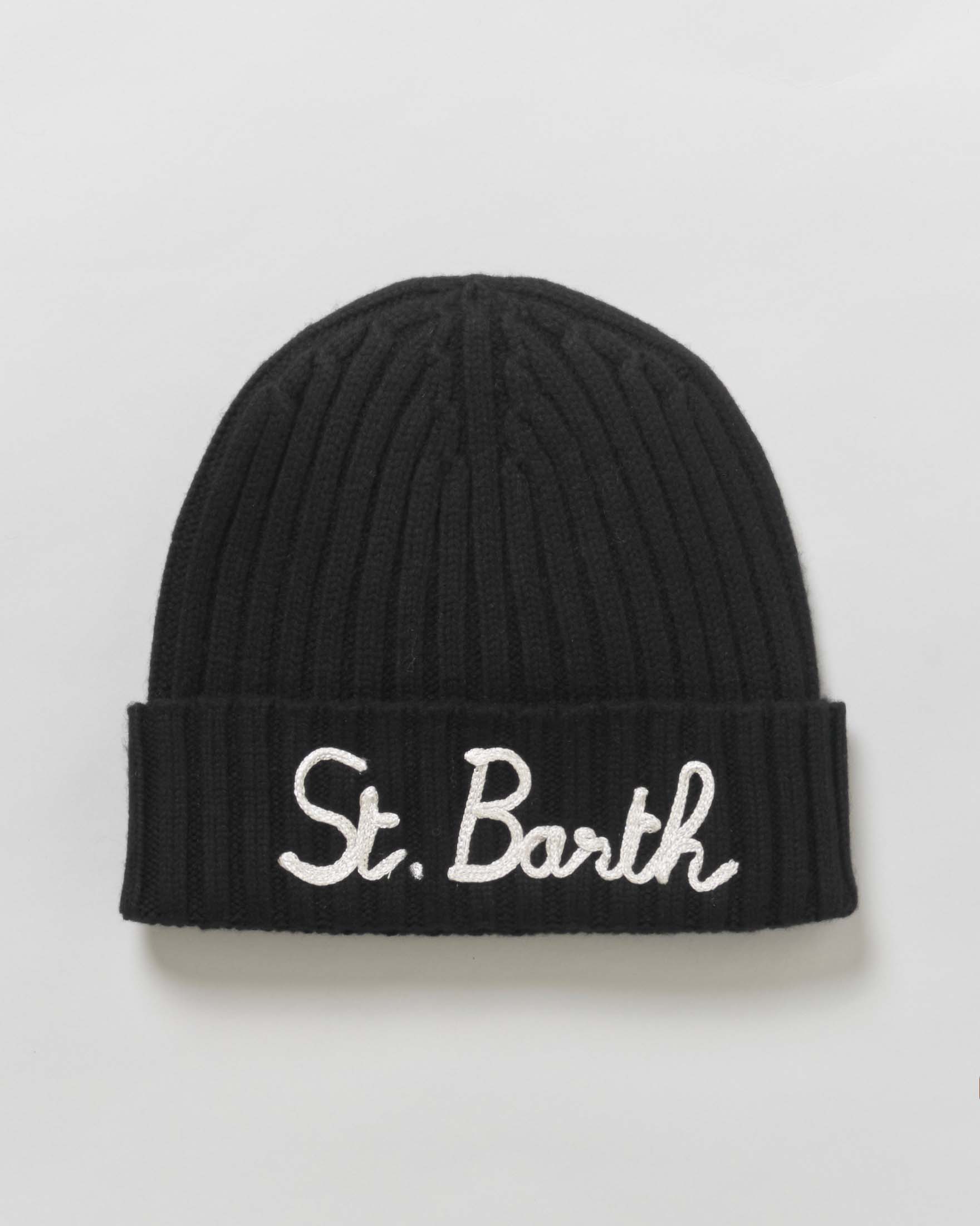 Berretto calotta MC2 Saint Barth nero con scritta logo bianca