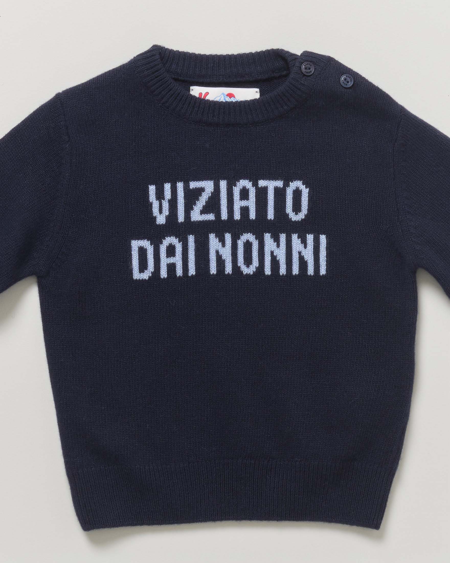 Maglia blu MC2 Saint Barth in misto lana con scritta Viziato dai nonni image