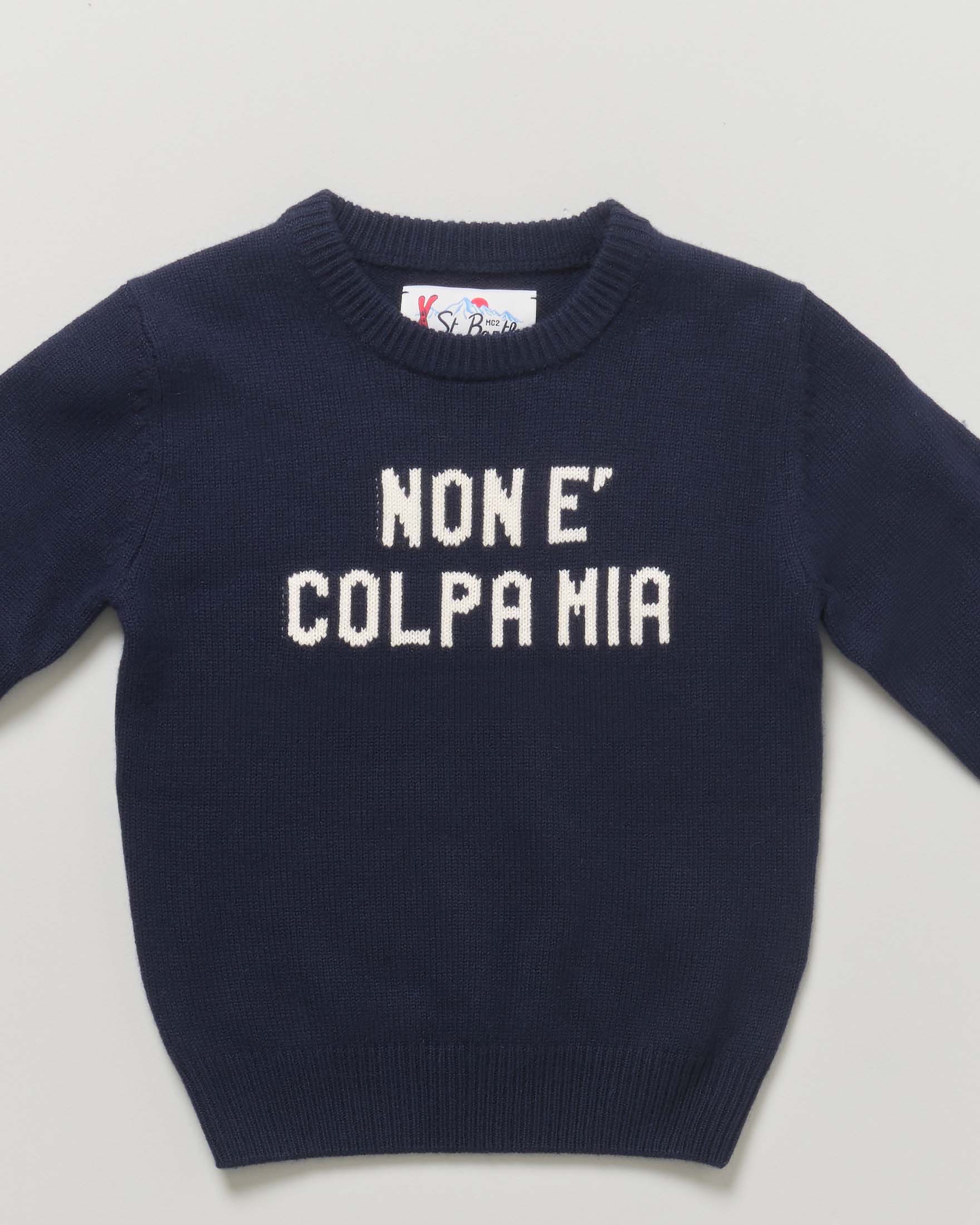 Maglia blu MC2 Saint Barth in misto lana con scritta Non è colpa mia image