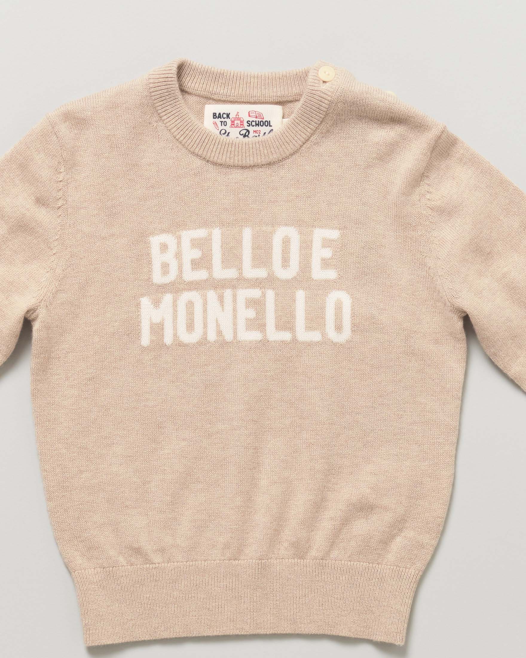 Maglia beige MC2 Saint Barth in misto lana con scritta Bello e monello image