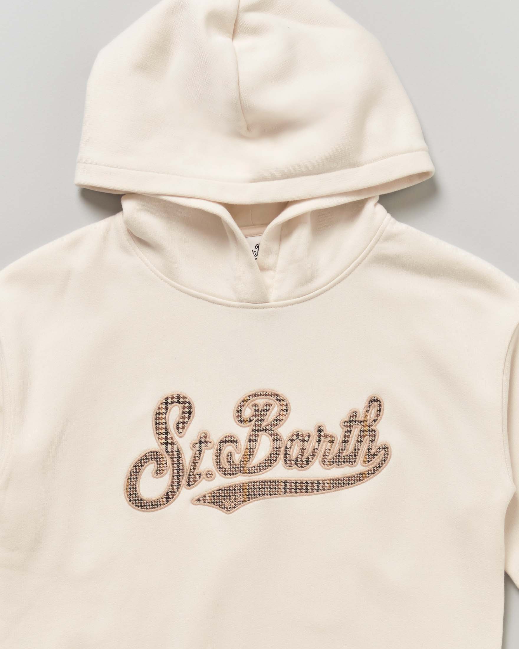 Felpa avorio MC2 Saint Barth in cotone con cappuccio e scritta logo tartan image