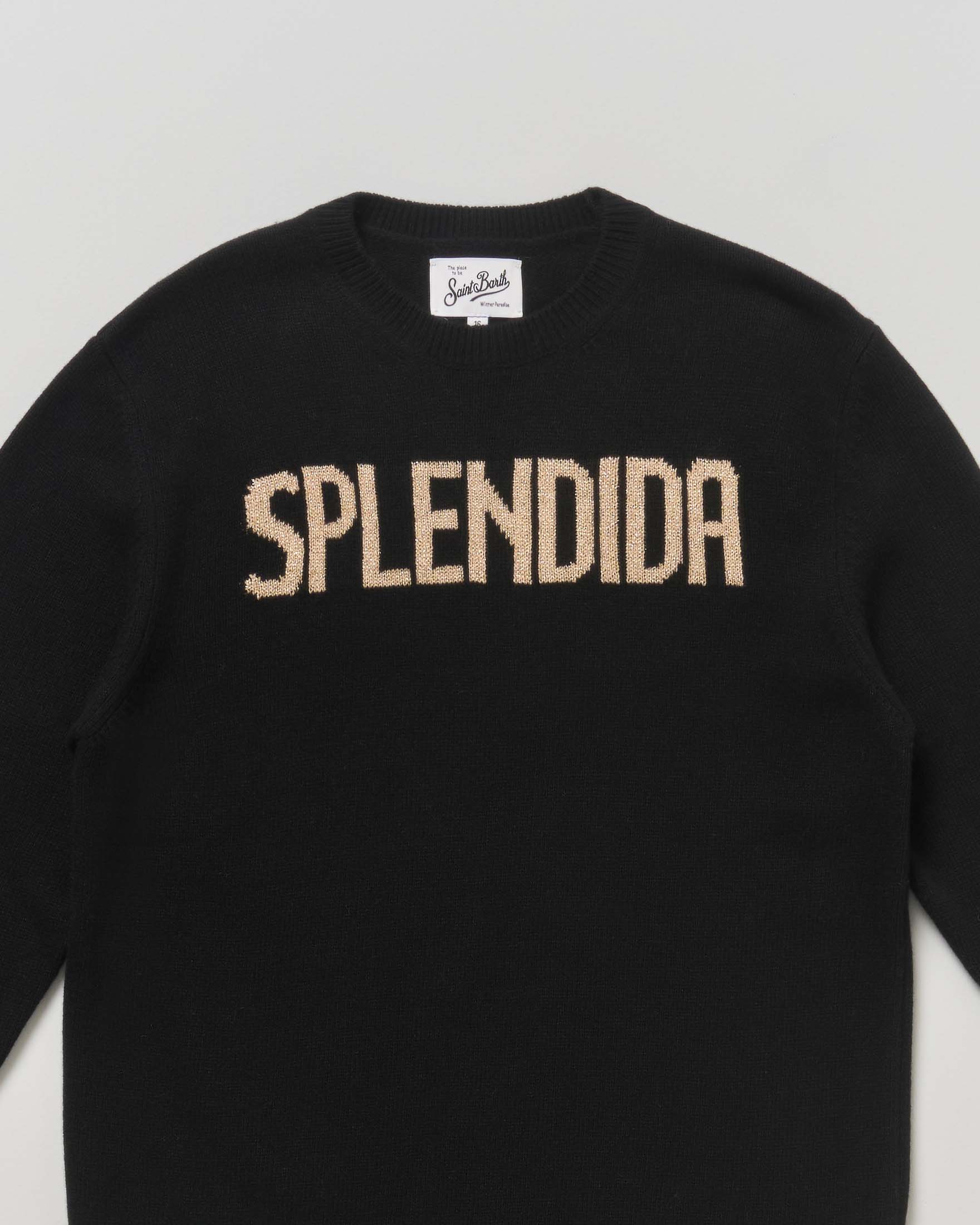 Maglia nera MC2 Saint Barth in misto lana con scritta color oro Splendida image