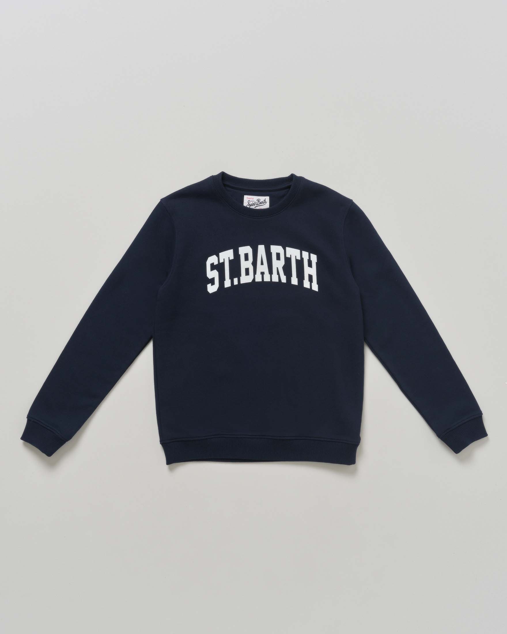 Felpa blu MC2 Saint Barth girocollo in misto cotone e scritta logo bianca