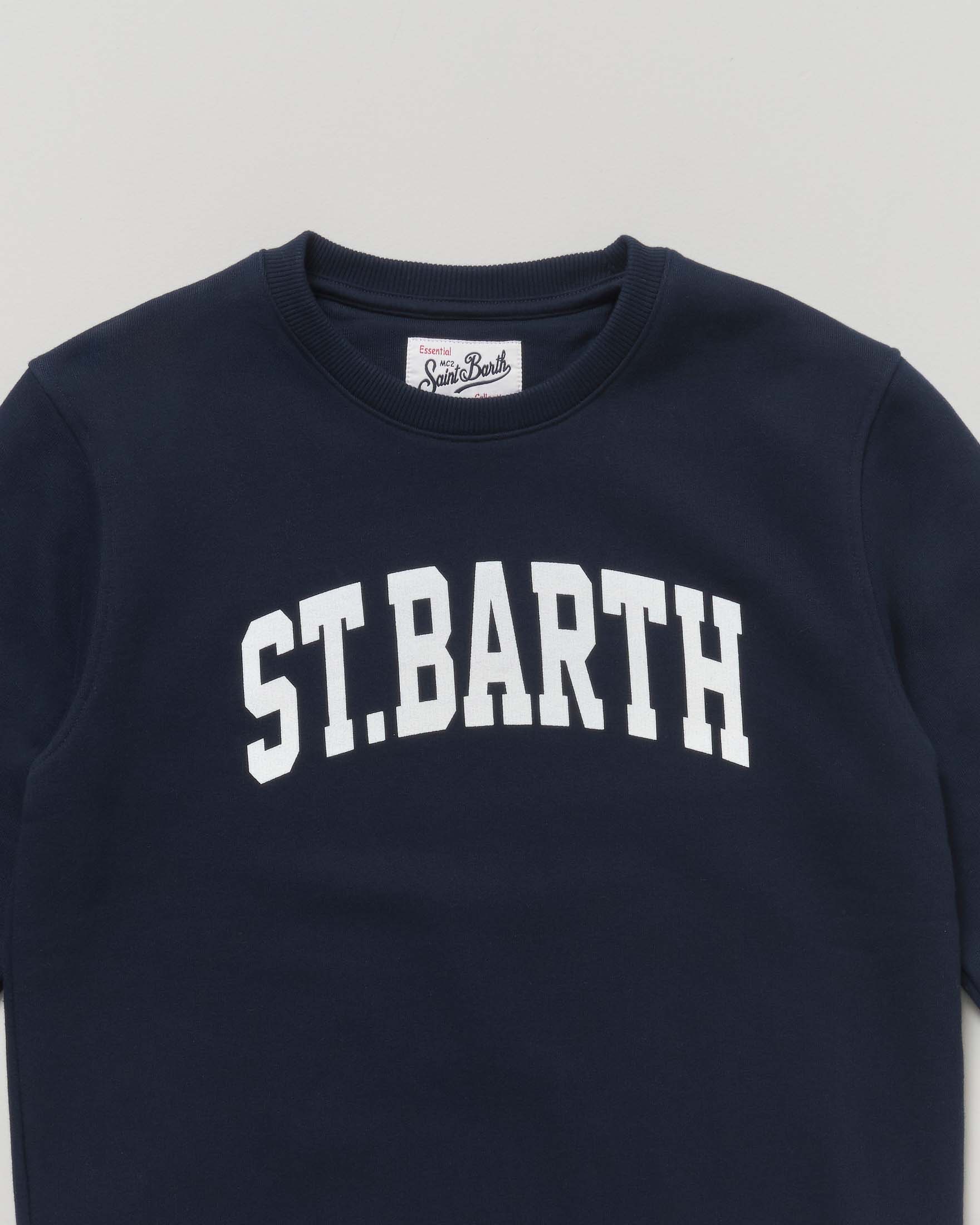 Felpa blu MC2 Saint Barth girocollo in misto cotone e scritta logo bianca image