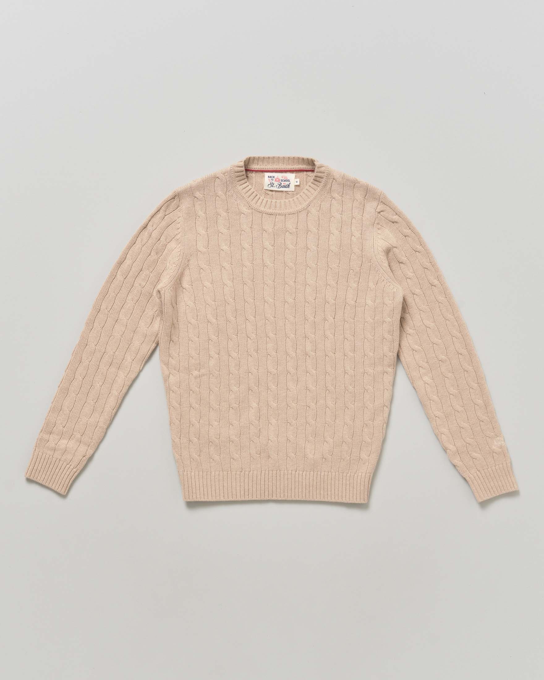 Maglioncino beige MC2 Saint Barth a trecce in misto lana e cotone