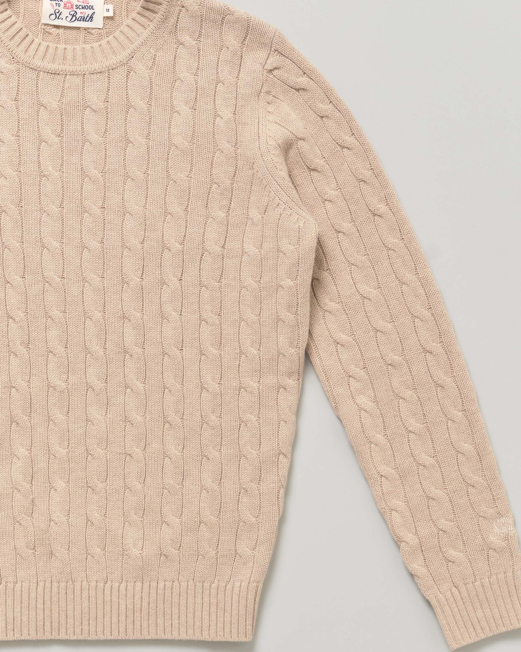 Maglioncino beige MC2 Saint Barth a trecce in misto lana e cotone image