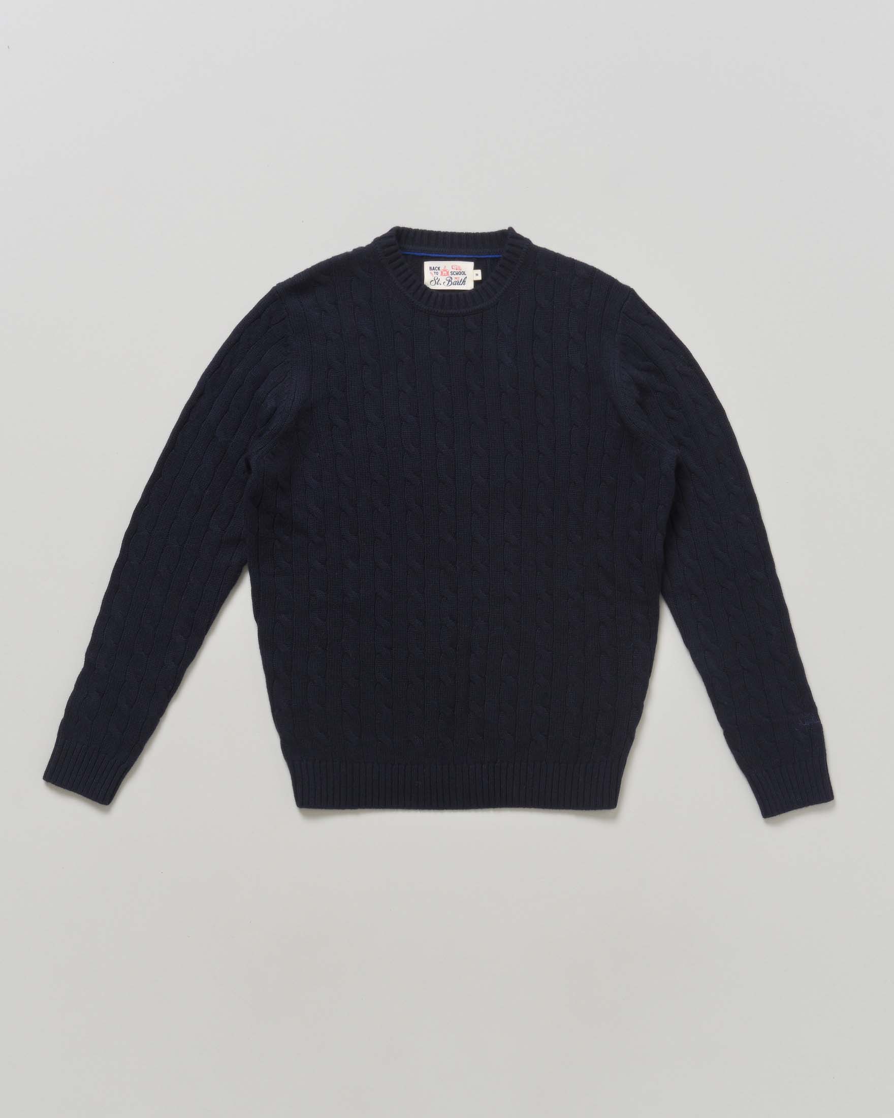 Maglioncino blu MC2 Saint Barth a trecce in misto lana e cotone