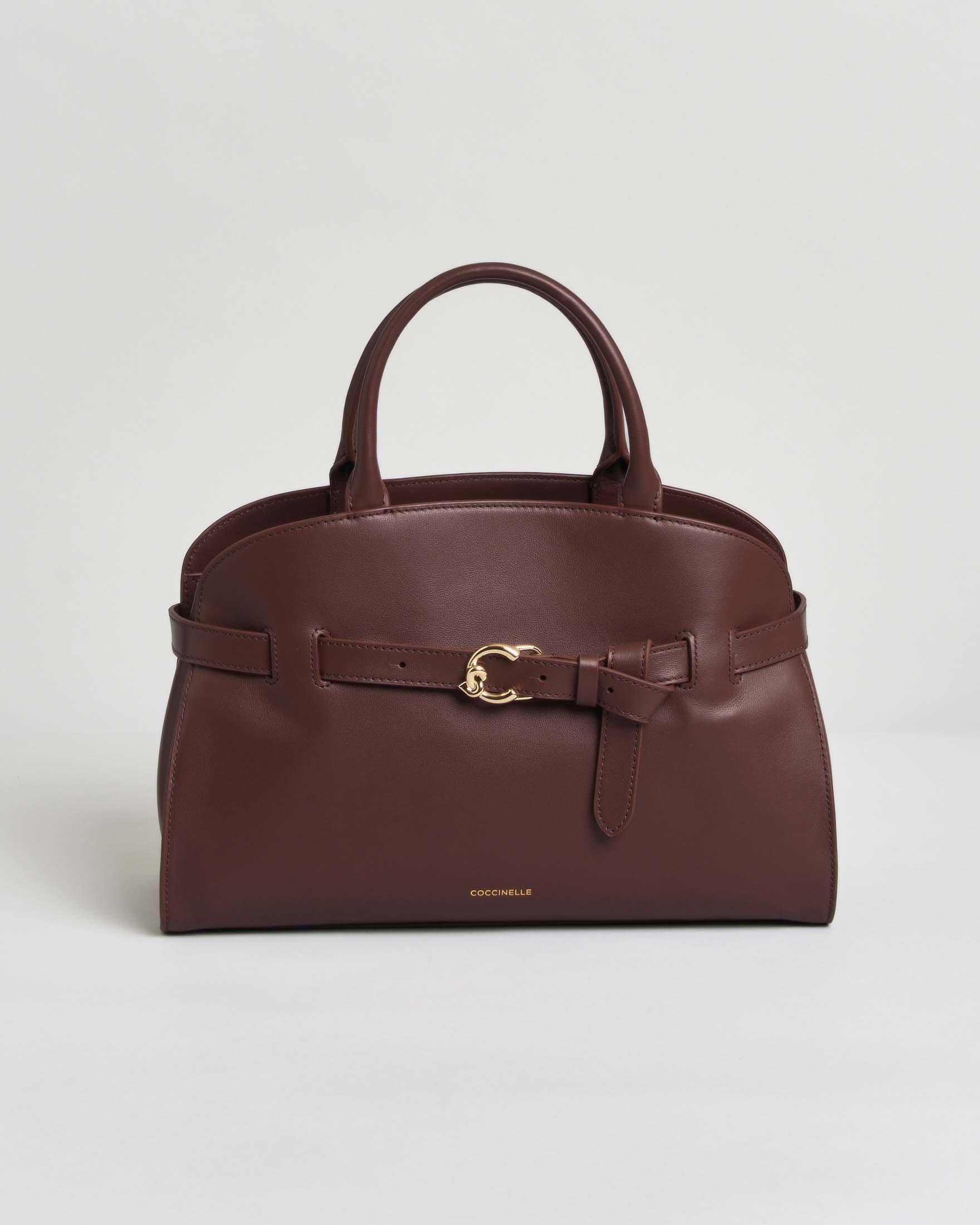 Borsa a mano Sabine Medium Coccinelle bordeaux in pelle liscia con cinturino e logo C-Me dorato