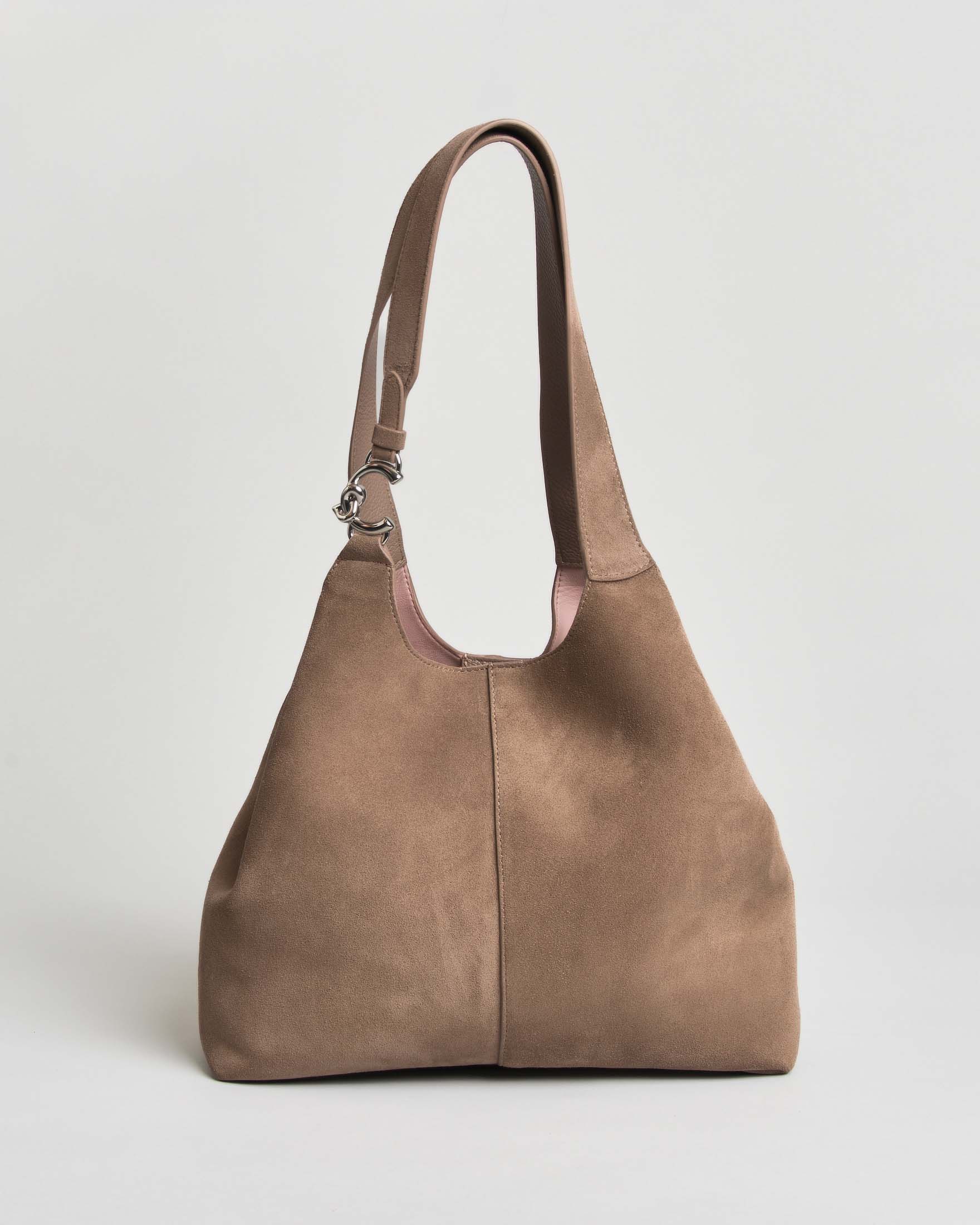 Shoppig Bag C-Easy Large Coccinelle taupe in suede con logo sul manico argento