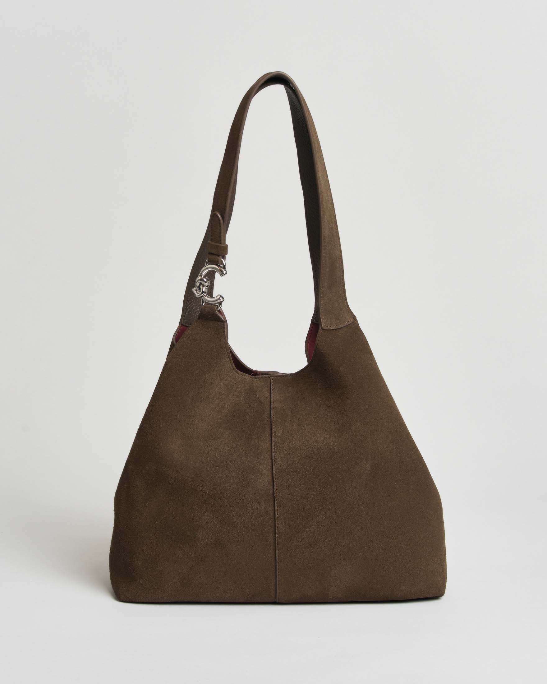 Shoppig Bag C-Easy Large Coccinelle color fango in suede con logo sul manico argento