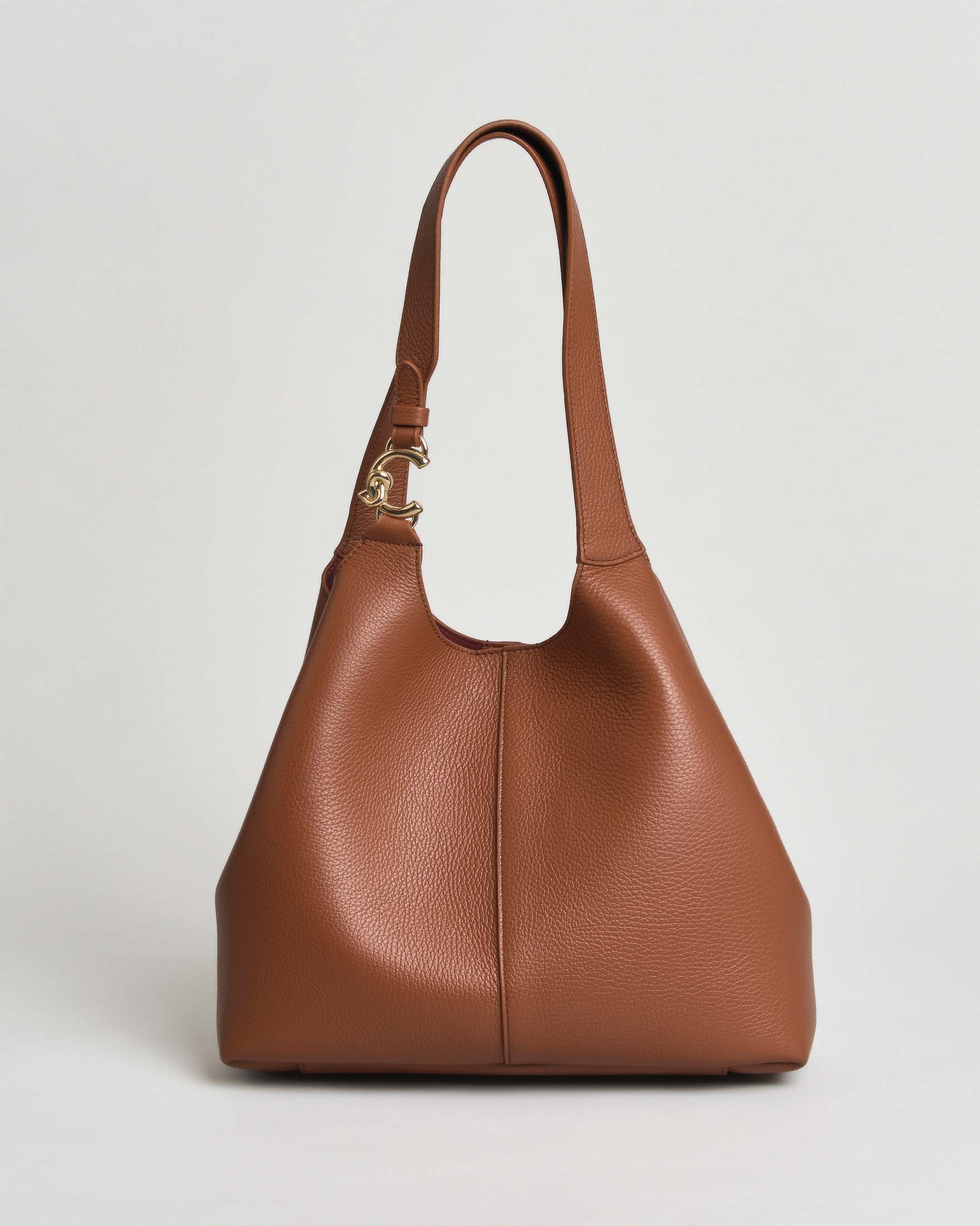 Borsa C-Easy Medium Coccinelle cognac in pelle granata con pochette rimovibile e logo C-Me