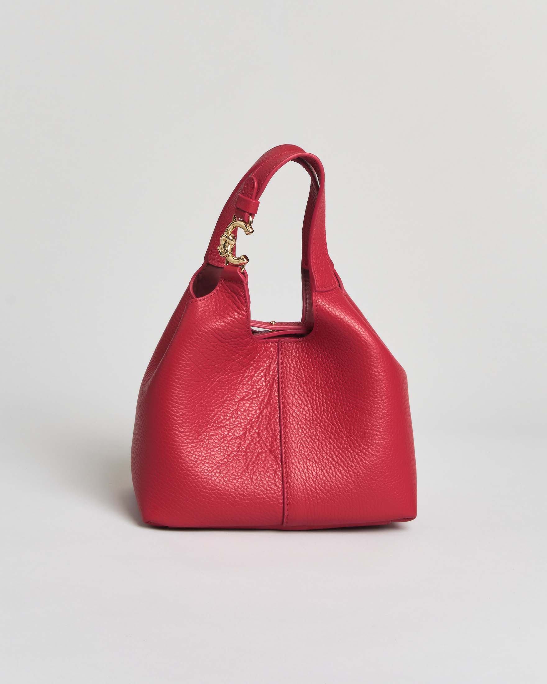Borsa a mano a secchiello C-Easy Small Coccinelle rossa in pelle con logo argento sul manico