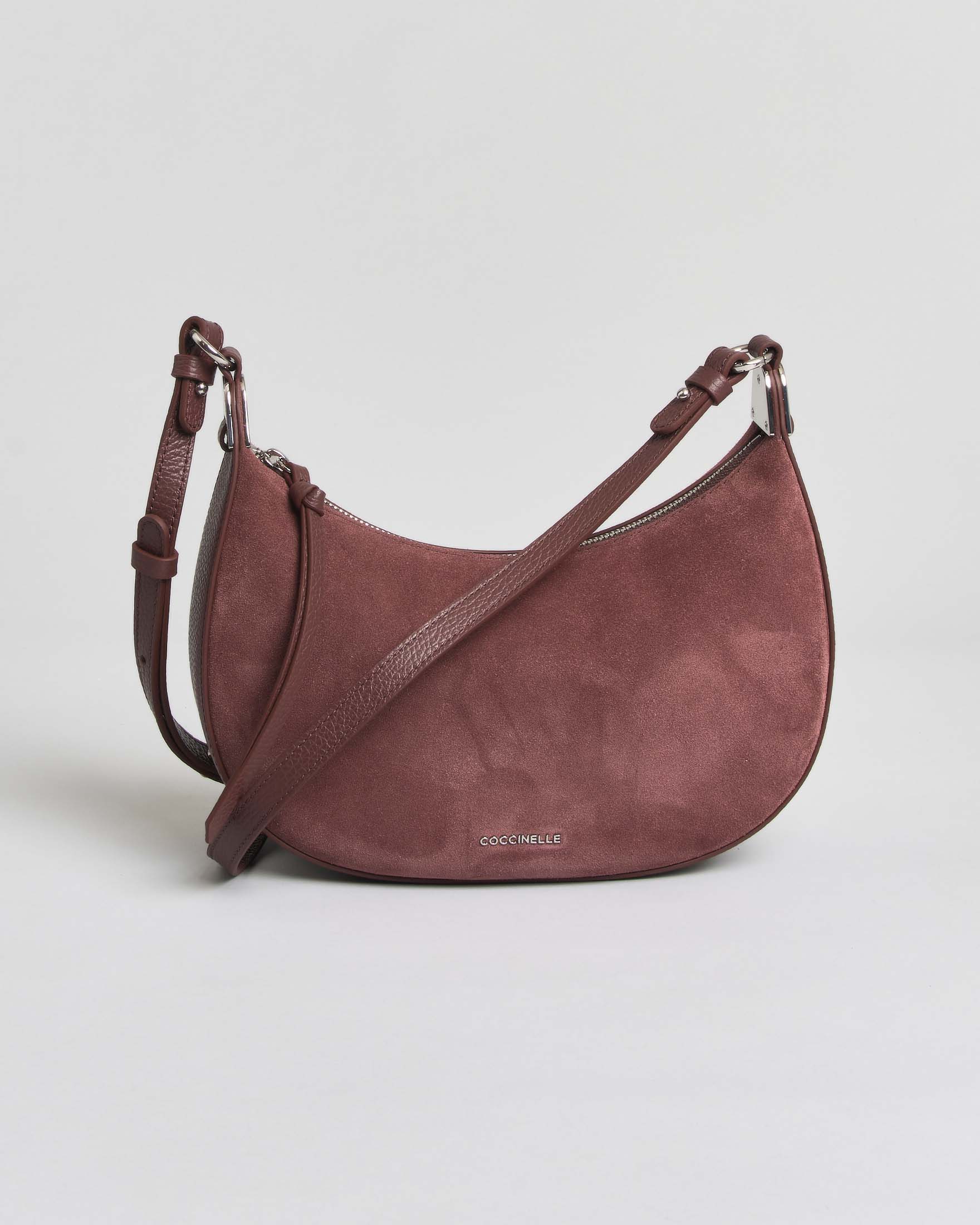 Borsa hobo Fujiko Suede Mini Coccinelle bordeaux in pelle scamosciata con tracolla regolabile