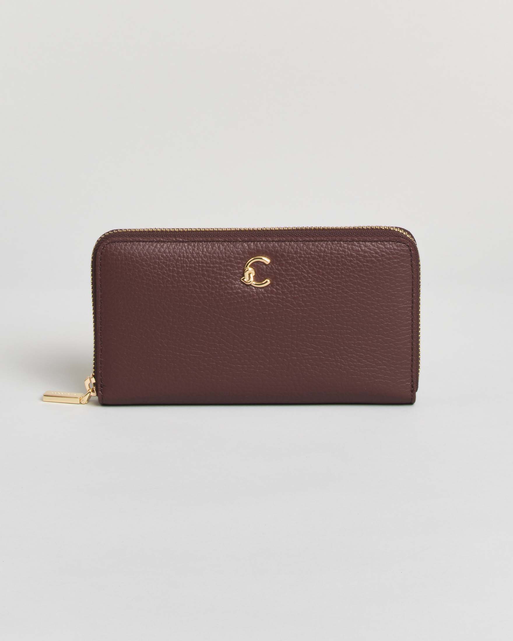 Portafoglio C-Me Coccinelle bordeaux in pelle martellata con logo dorato