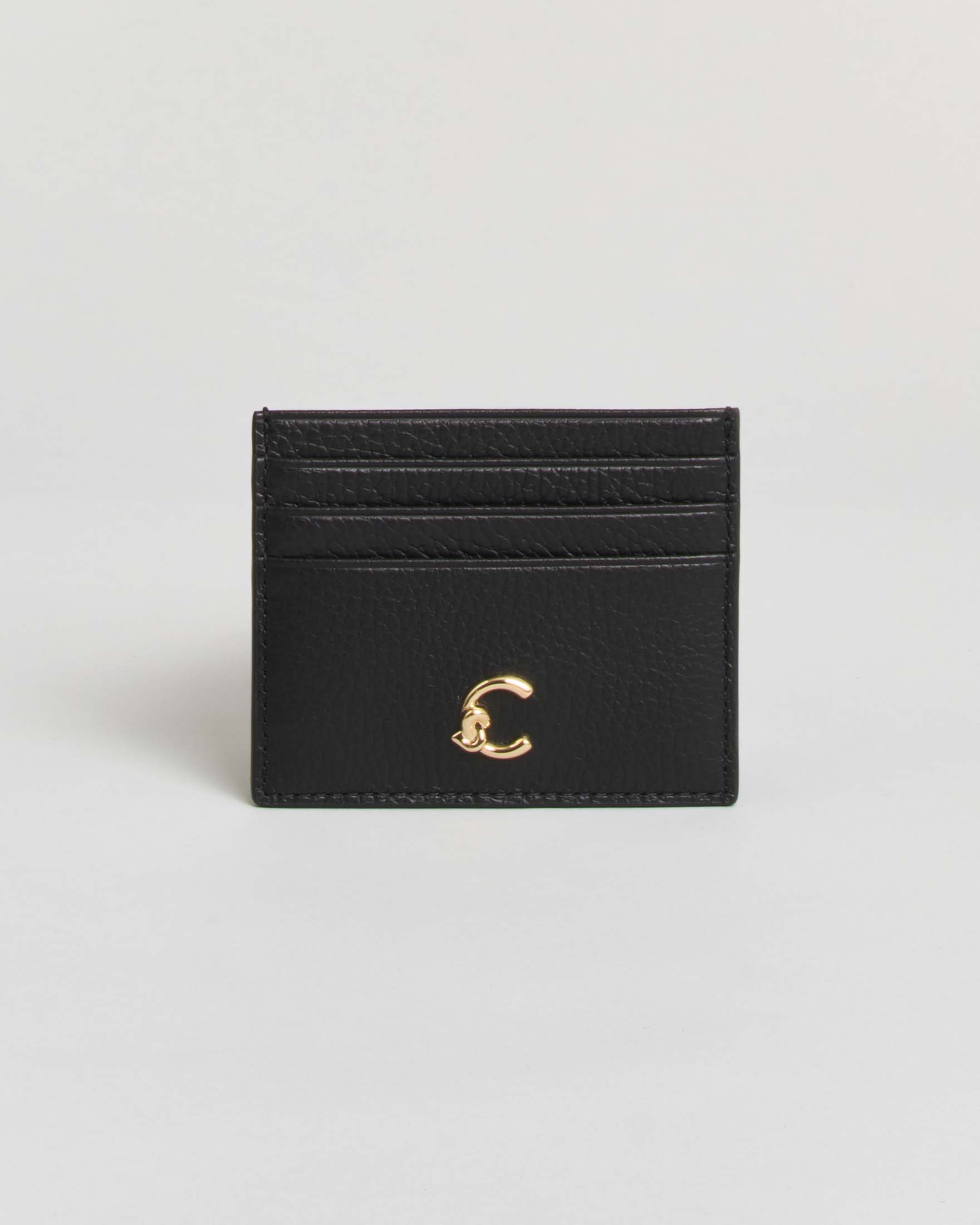 Portafoglio Metallic Medium Coccinelle nero con patta e logo C-Me in metallo