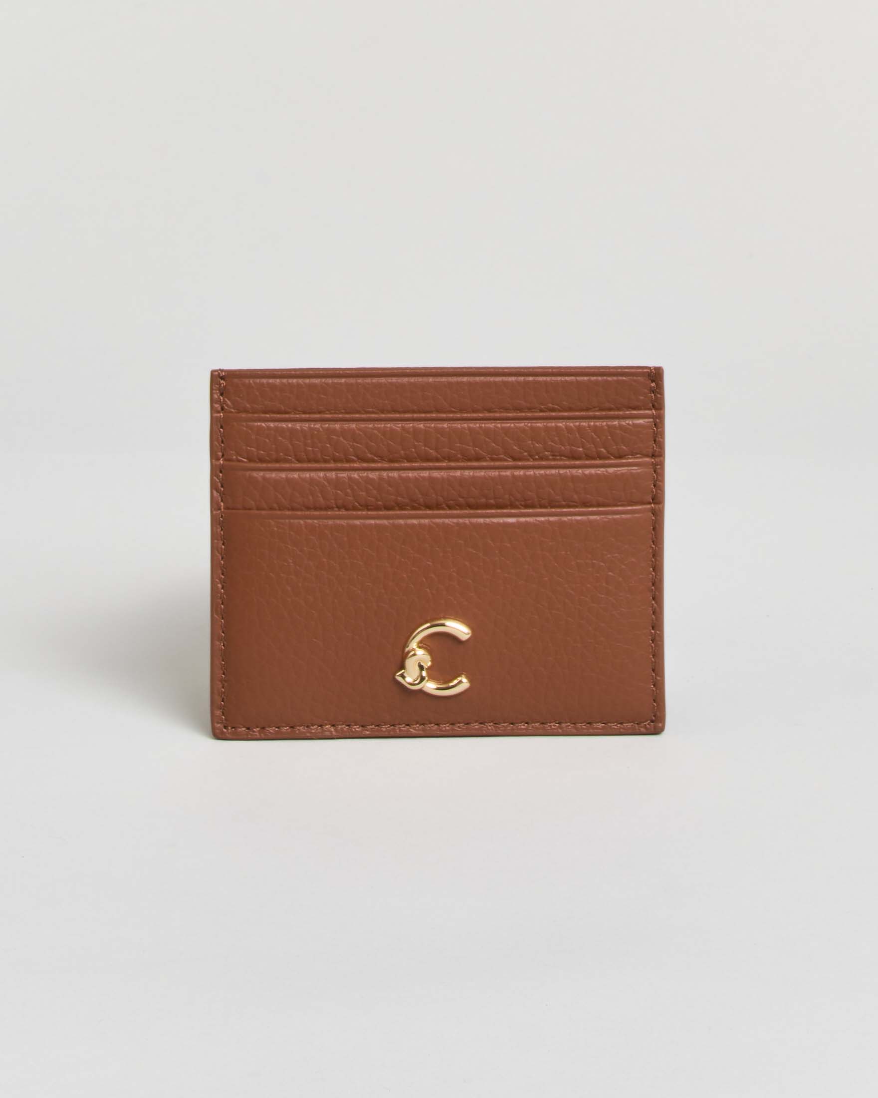 Portafoglio Metallic Medium Coccinelle cognac con patta e logo C-Me in metallo