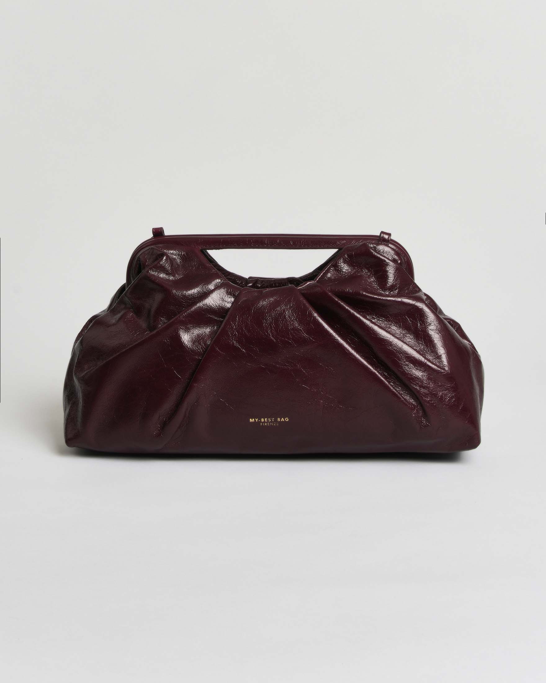 Clutch Janine Atlas Big My Best Bag bordeaux in pelle lucida con manico rigido e tracolla regolabile