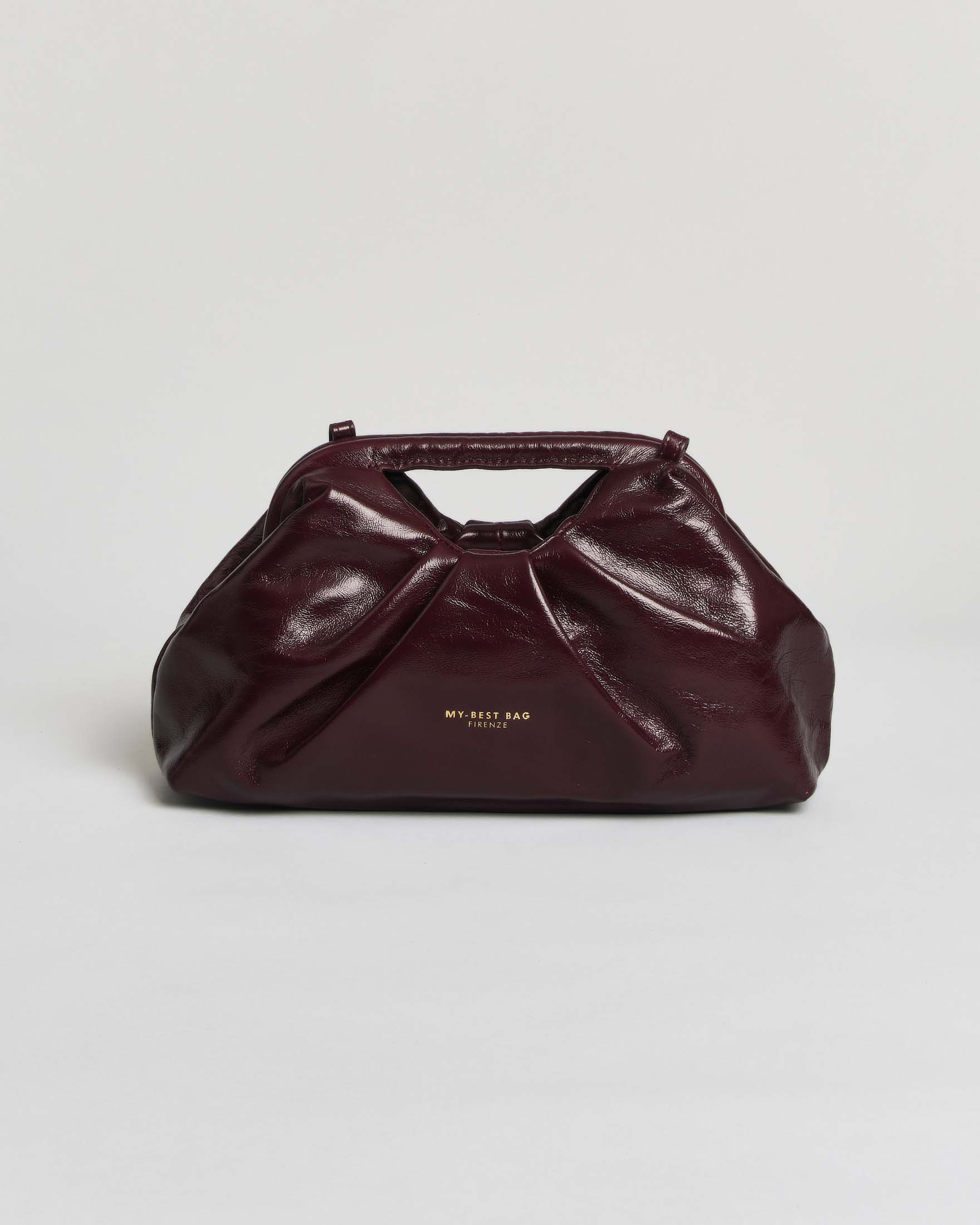Clutch Janine Atlas Small My Best Bag bordeaux in pelle lucida con manico rigido e tracolla regolabile