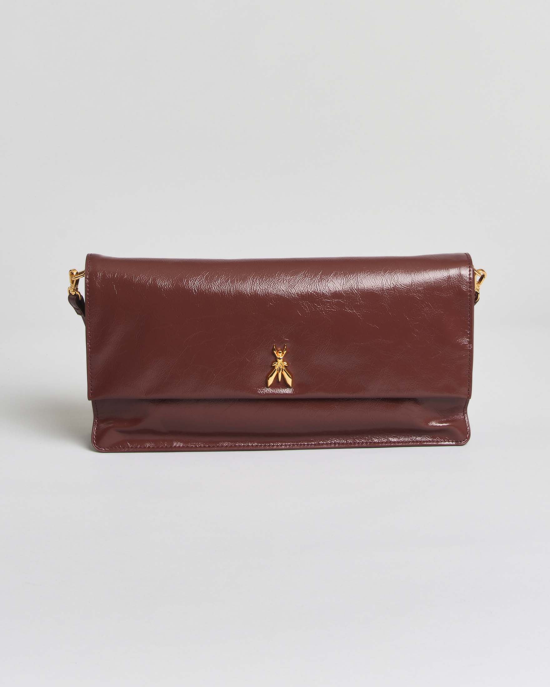 Soft Clutch grande Patrizia Pepe bordeaux in pelle con tracolla sottile e logo Fly