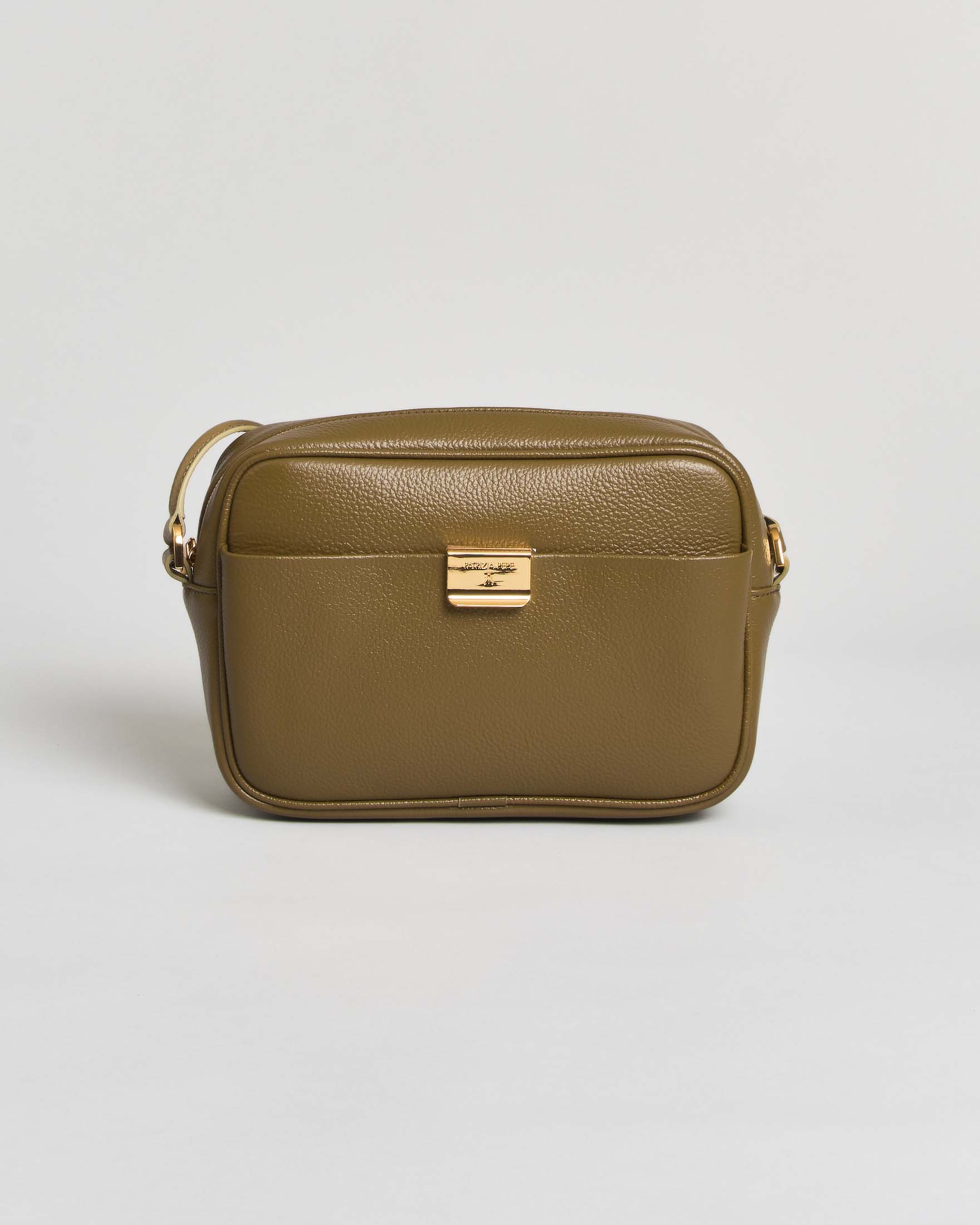 All Day Bag Patrizia Pepe verde militare in pelle martellata con tracolla e chiusura zip