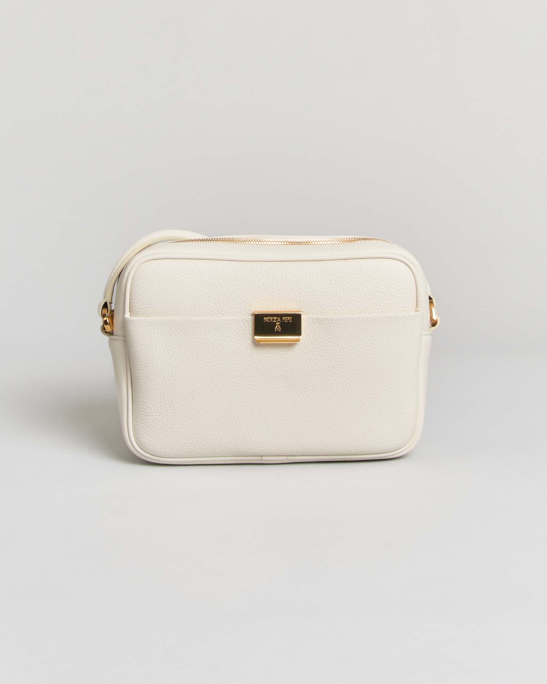 All Day Bag Patrizia Pepe color avorio in pelle martellata con tracolla e chiusura zip