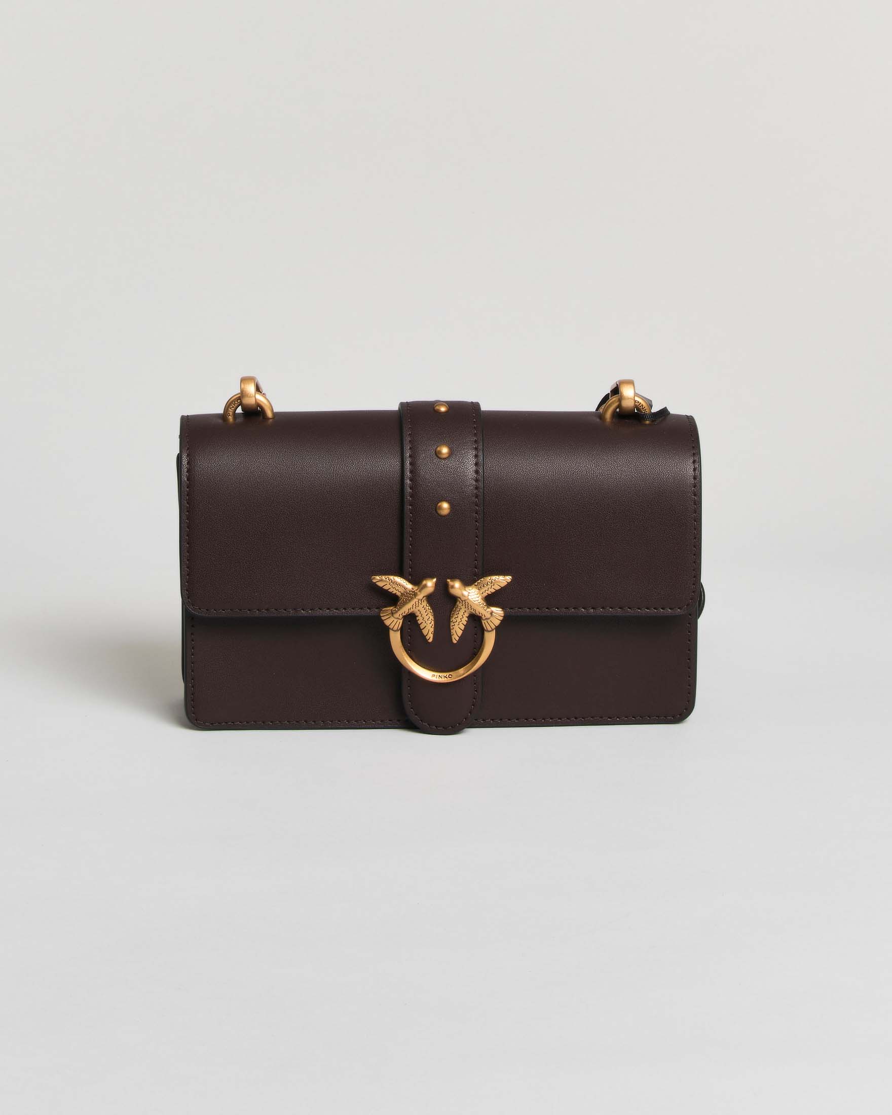 Borsa a tracolla Love One Classic Mini Pinko testa di moro con tracolla e placca logo dorate