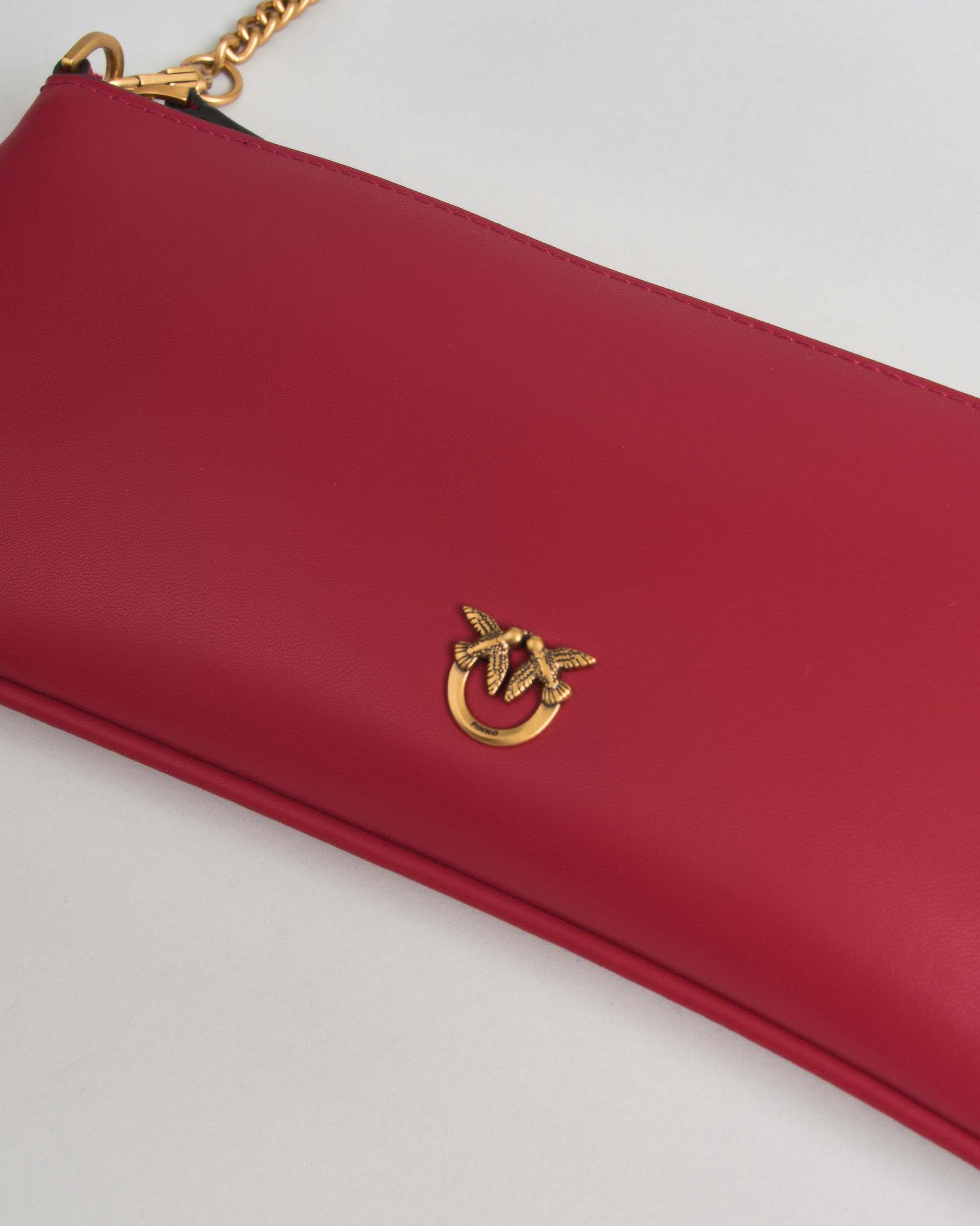 Busta Horizontal Flat Bag Pinko rossa con tracolla a catena e logo dorati image