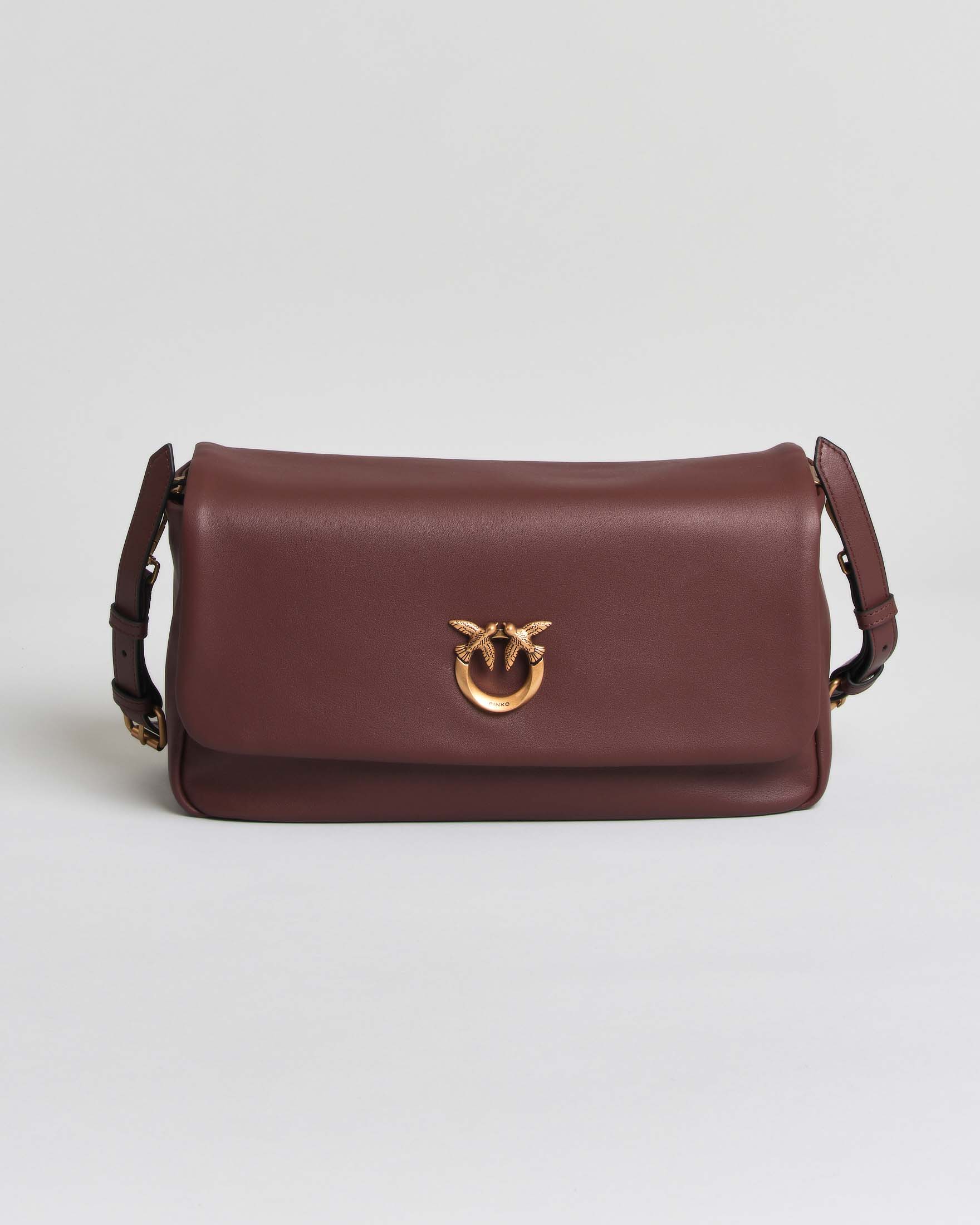 Borsa a tracolla media Love Bag Click Soft Horizontal Handle Pinko bordeaux in pelle con fibbia dorata