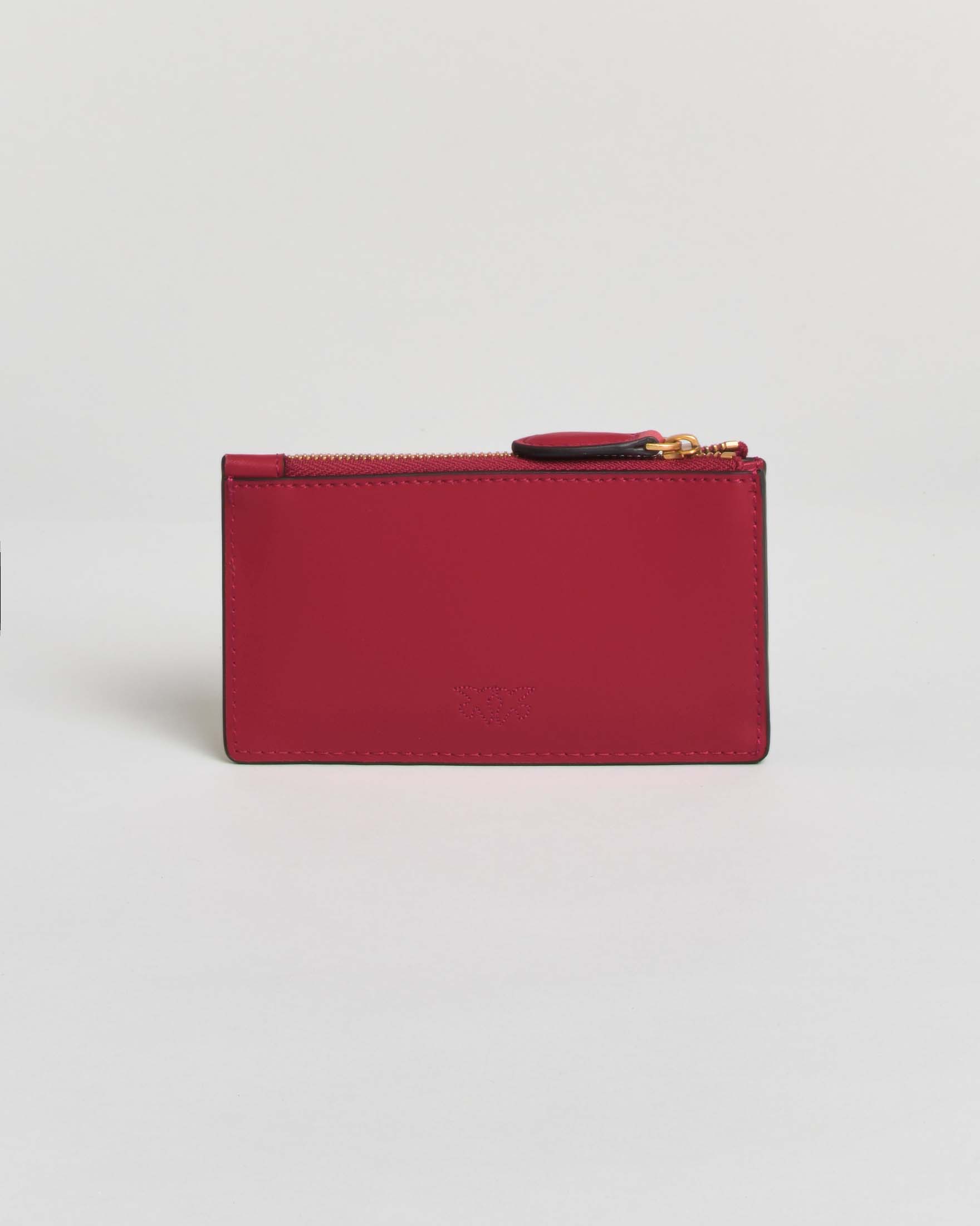 Porta carte di credito Pinko rosso in pelle con zip e logo Love Birds Diamon Cut dorato image