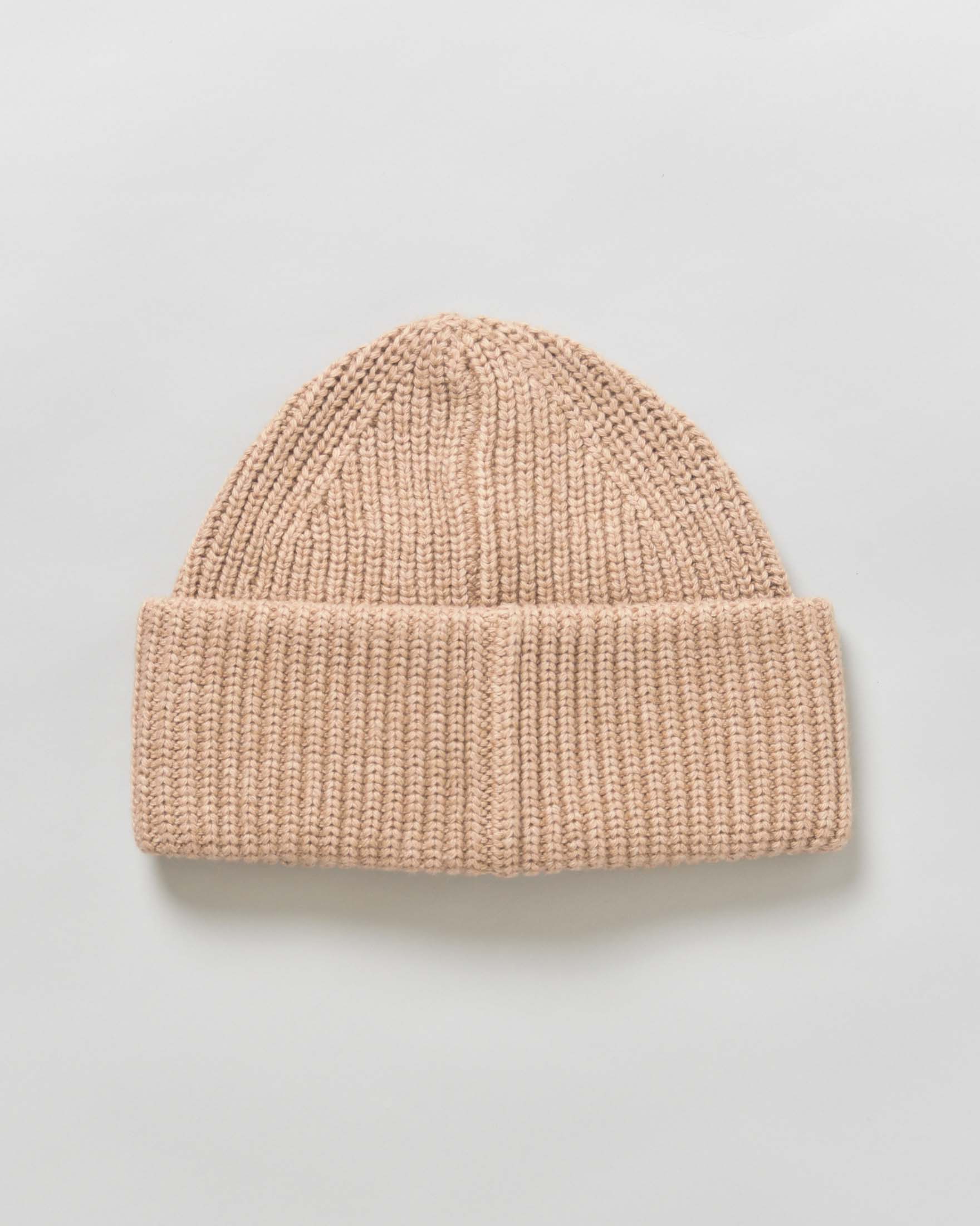 Berretto invernale Pinko beige in misto cotone lana e cashmere a coste con risvolto e scritta logo image