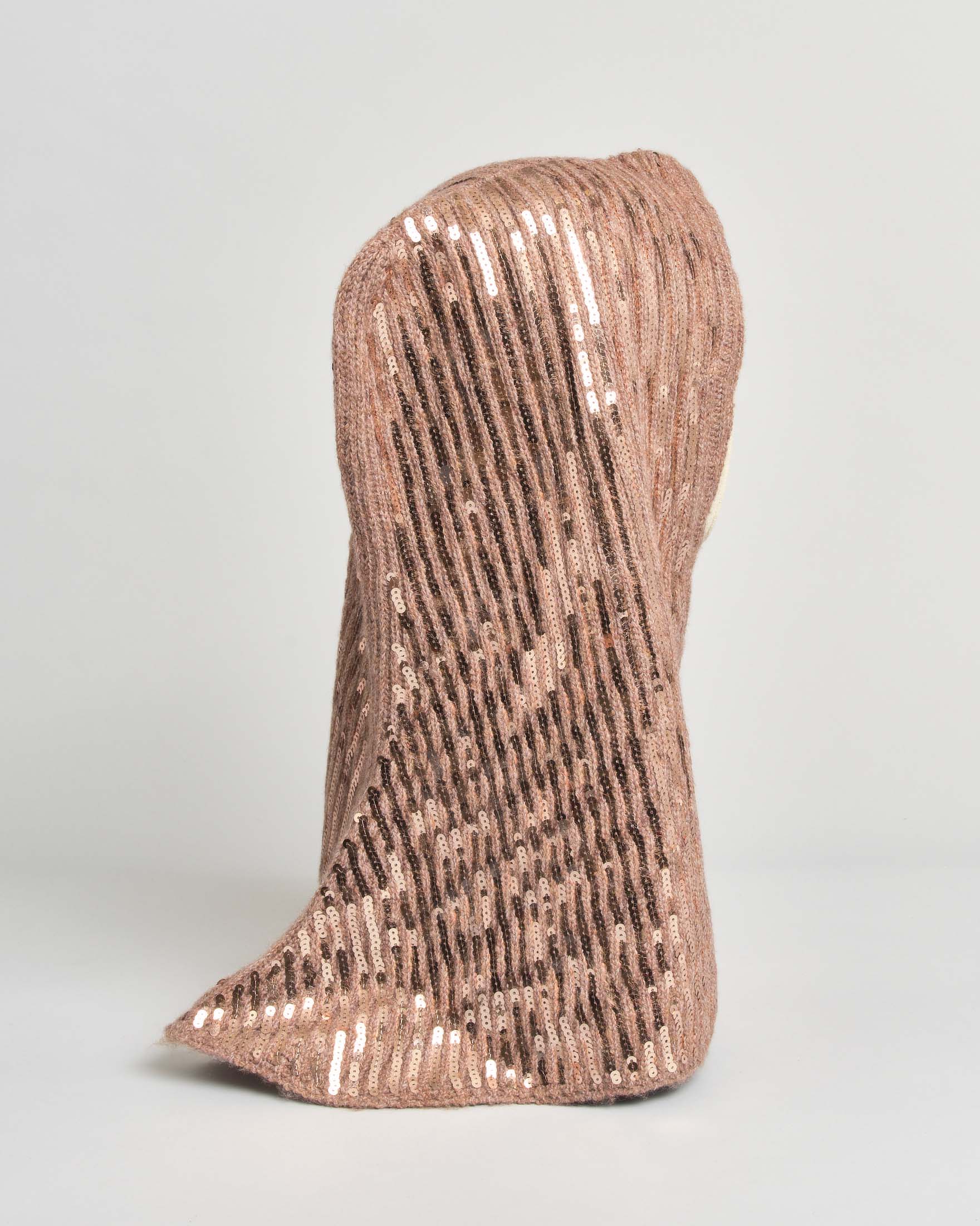 Balaclava Pinko beige in filato stretch con paillettes e coulisse regolabile image