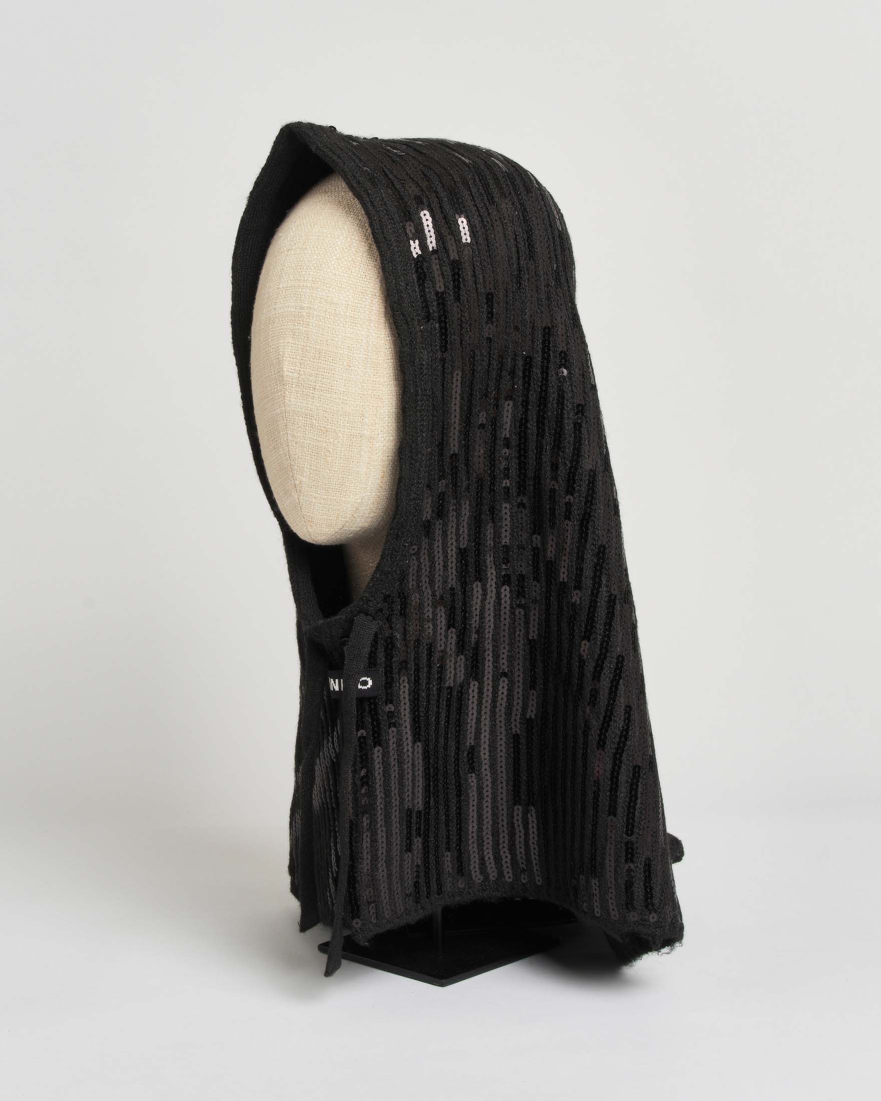 Balaclava Pinko nero in filato stretch con paillettes e coulisse regolabile