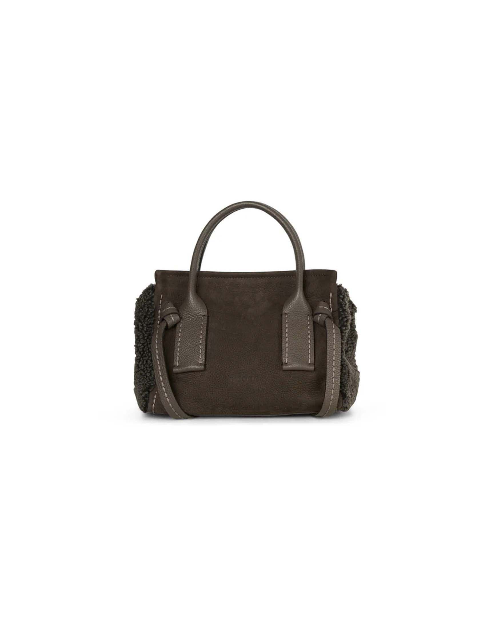 Borsa a mano a bauletto Cortina Visonà color moro in nabuk con inserto in teddy