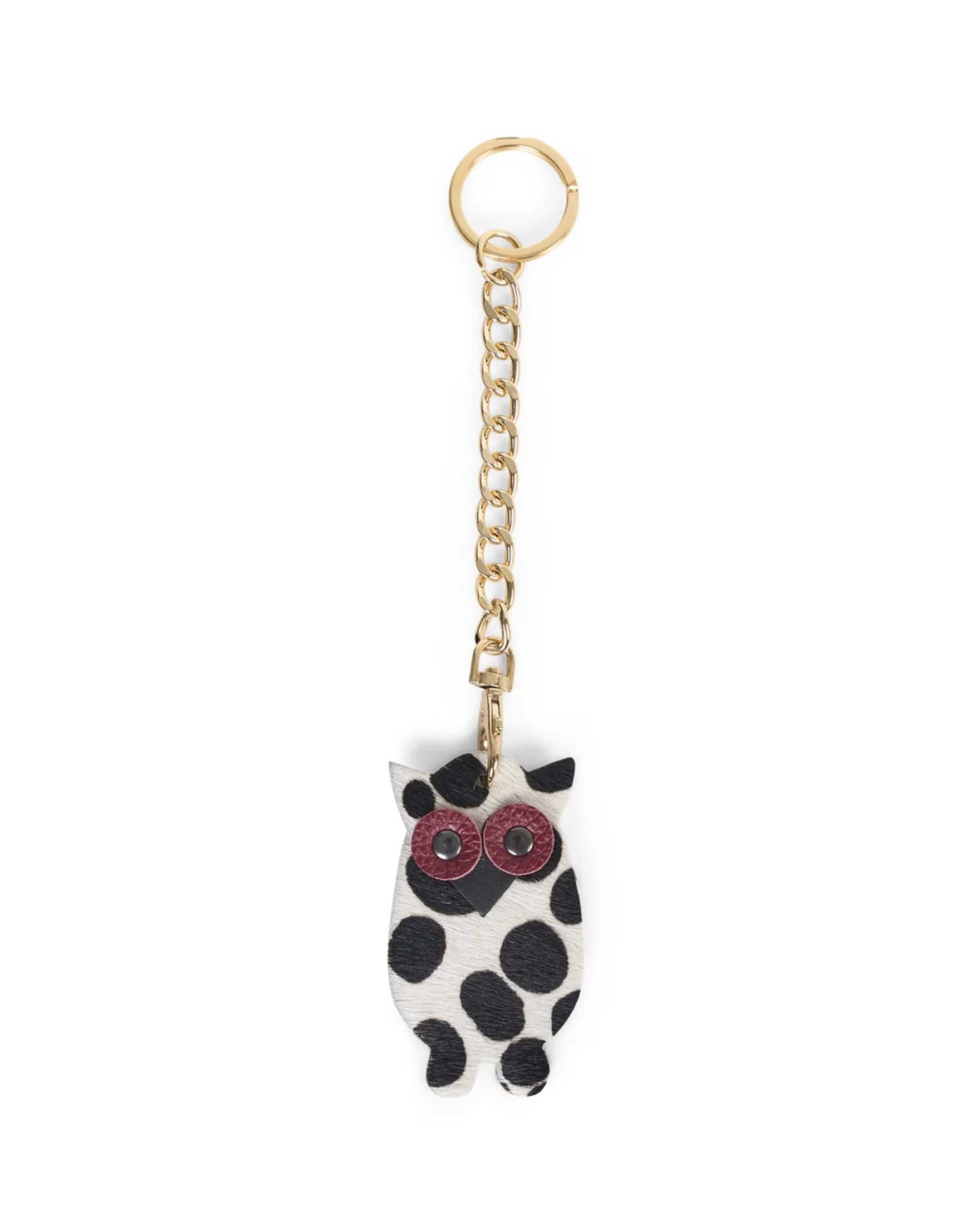 Portachiavi Charm Gufo Visonà in cavallino leopardato bianco e nero