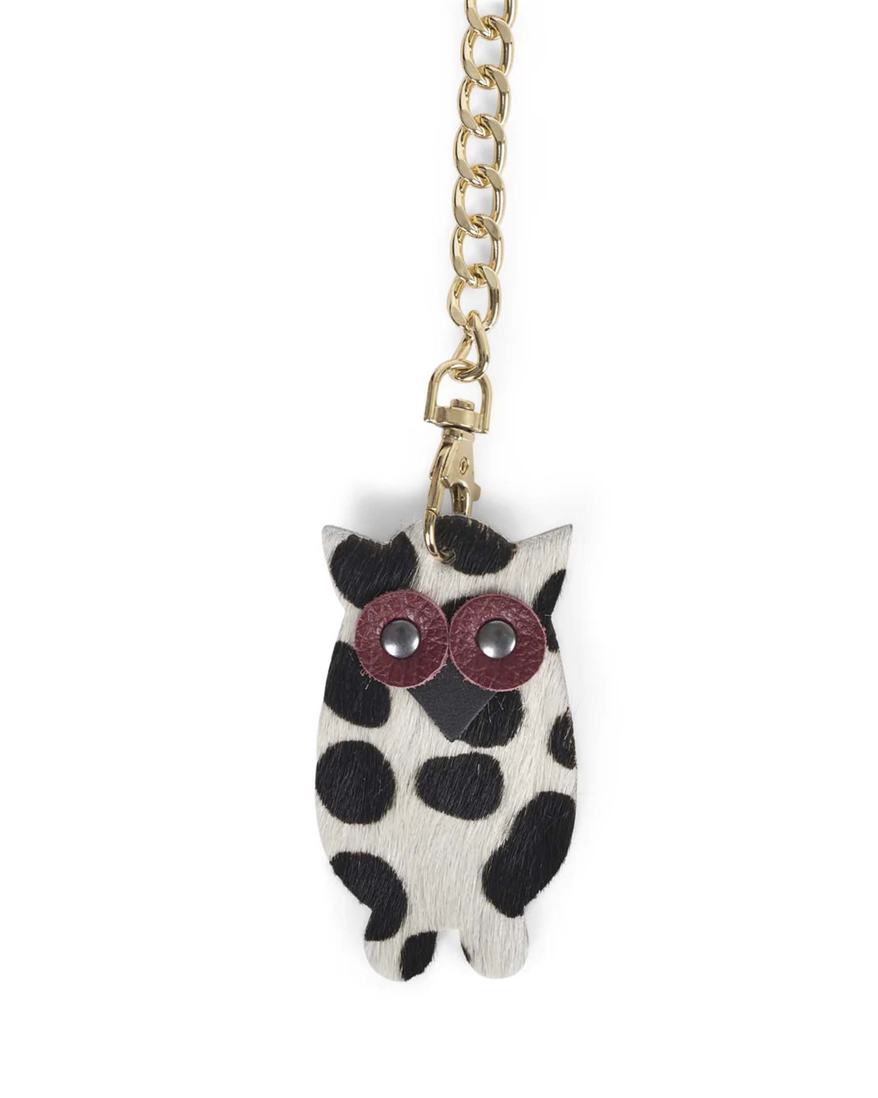 Portachiavi Charm Gufo Visonà in cavallino leopardato bianco e nero image