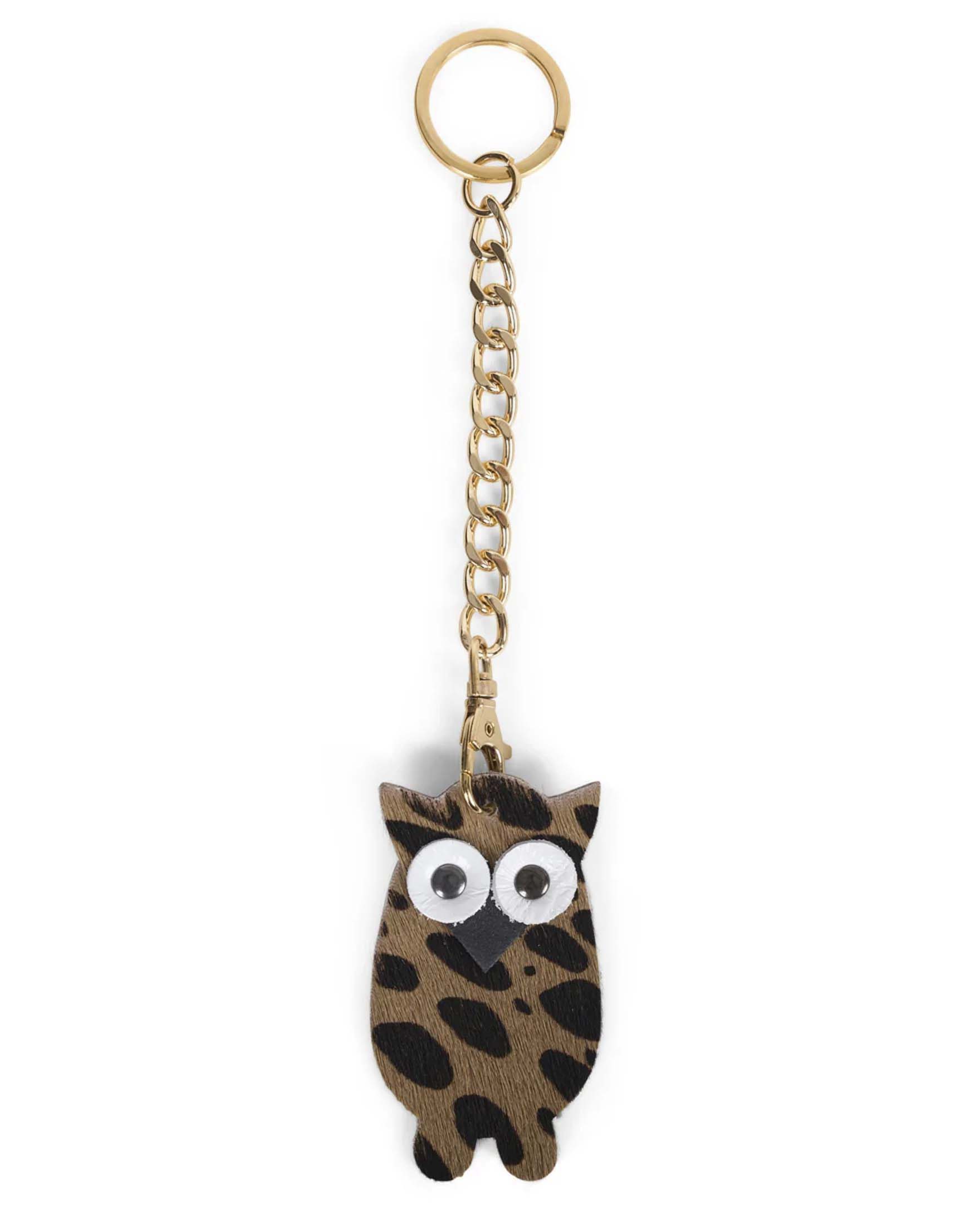 Portachiavi Charm Gufo Visonà in cavallino leopardato marrone e nero