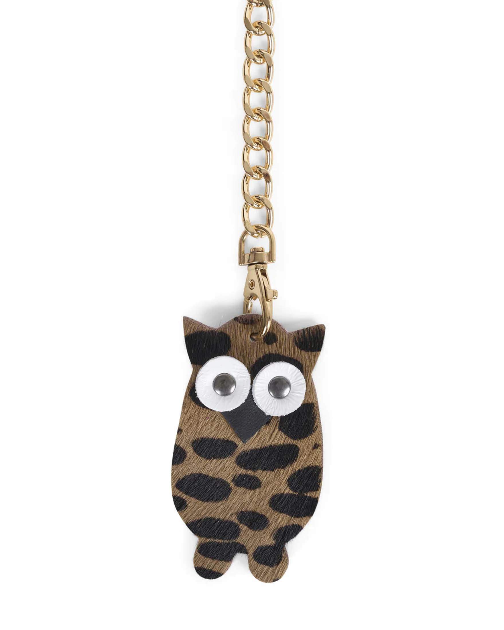 Portachiavi Charm Gufo Visonà in cavallino leopardato marrone e nero image