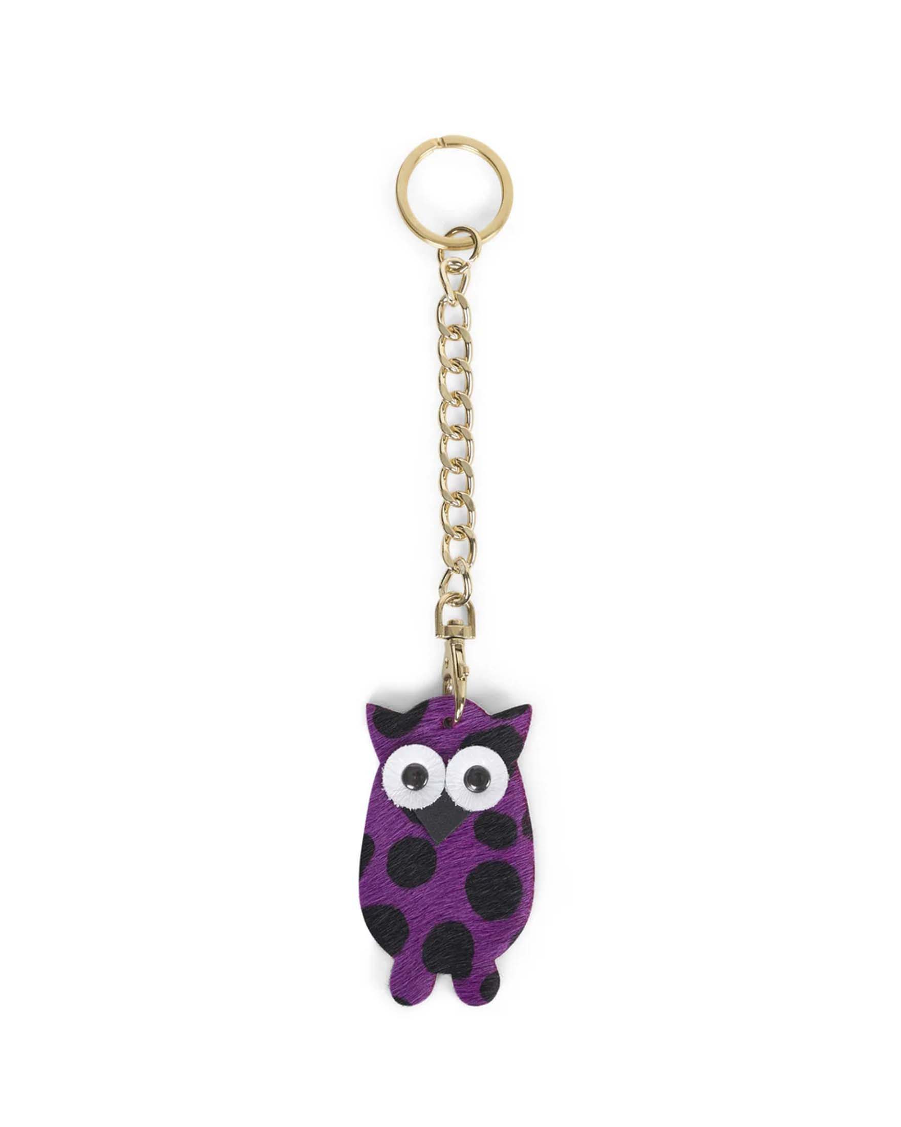 Portachiavi Charm Gufo Visonà in cavallino leopardato viola e nero