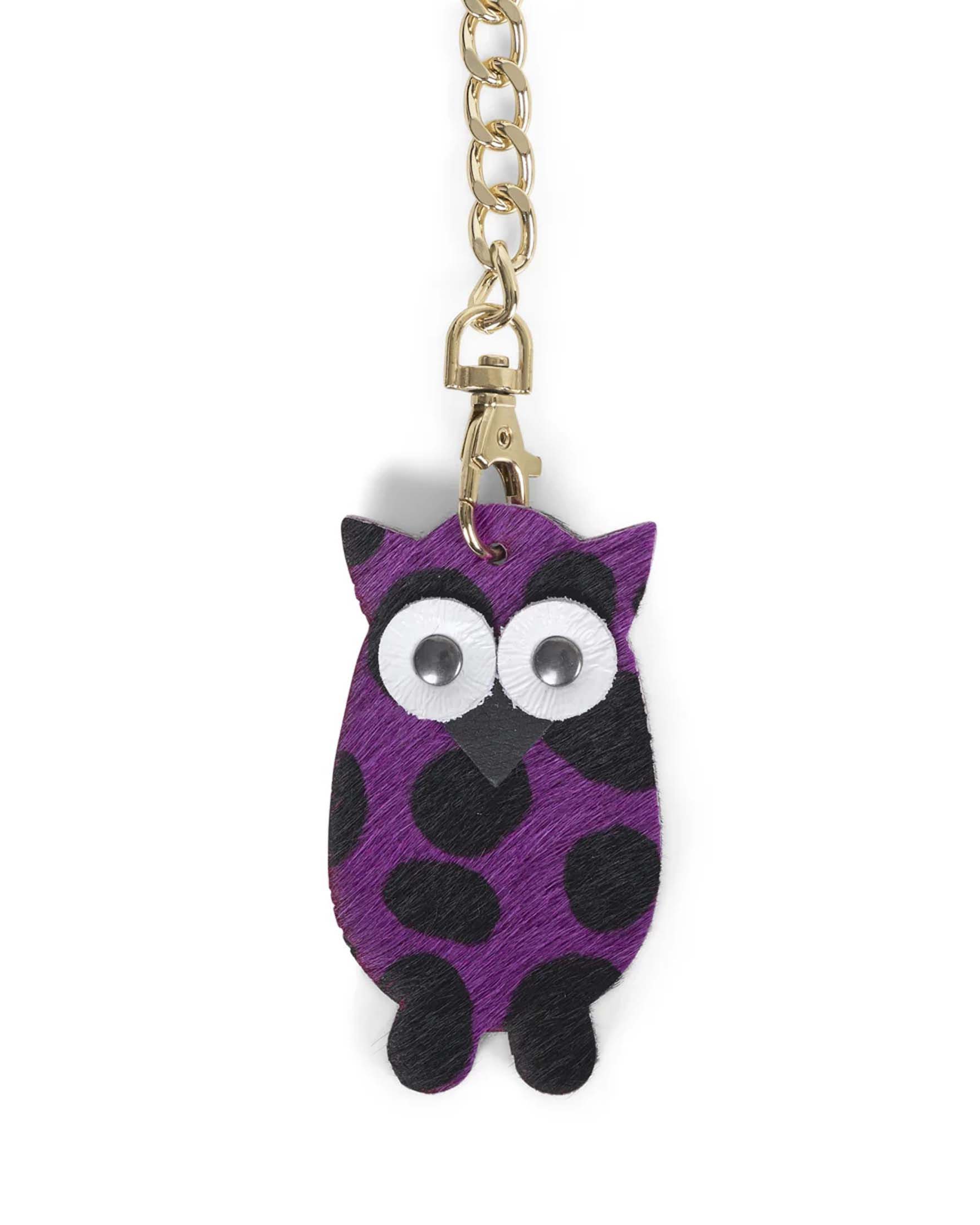 Portachiavi Charm Gufo Visonà in cavallino leopardato viola e nero image