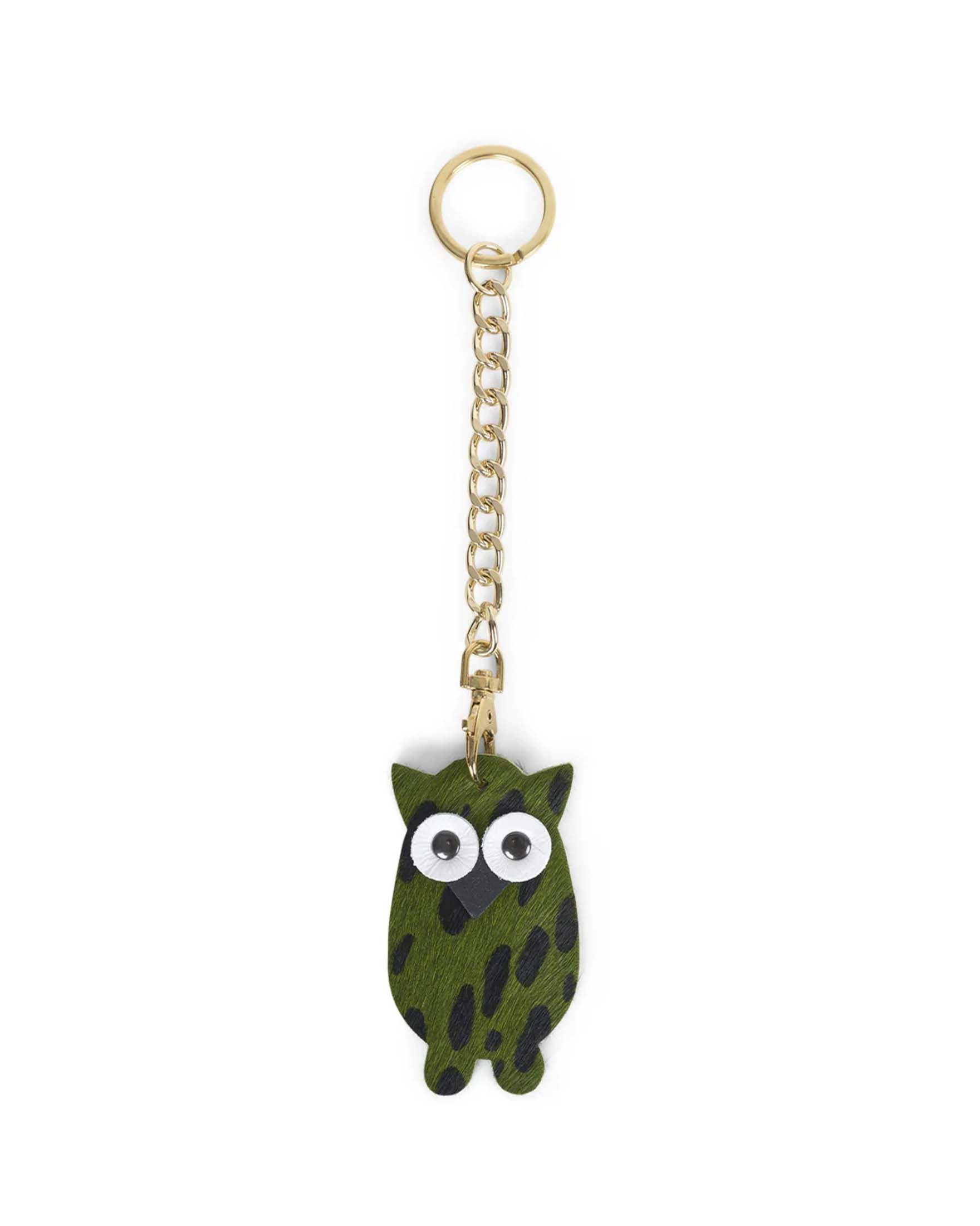 Portachiavi Charm Gufo Visonà in cavallino leopardato verde e nero