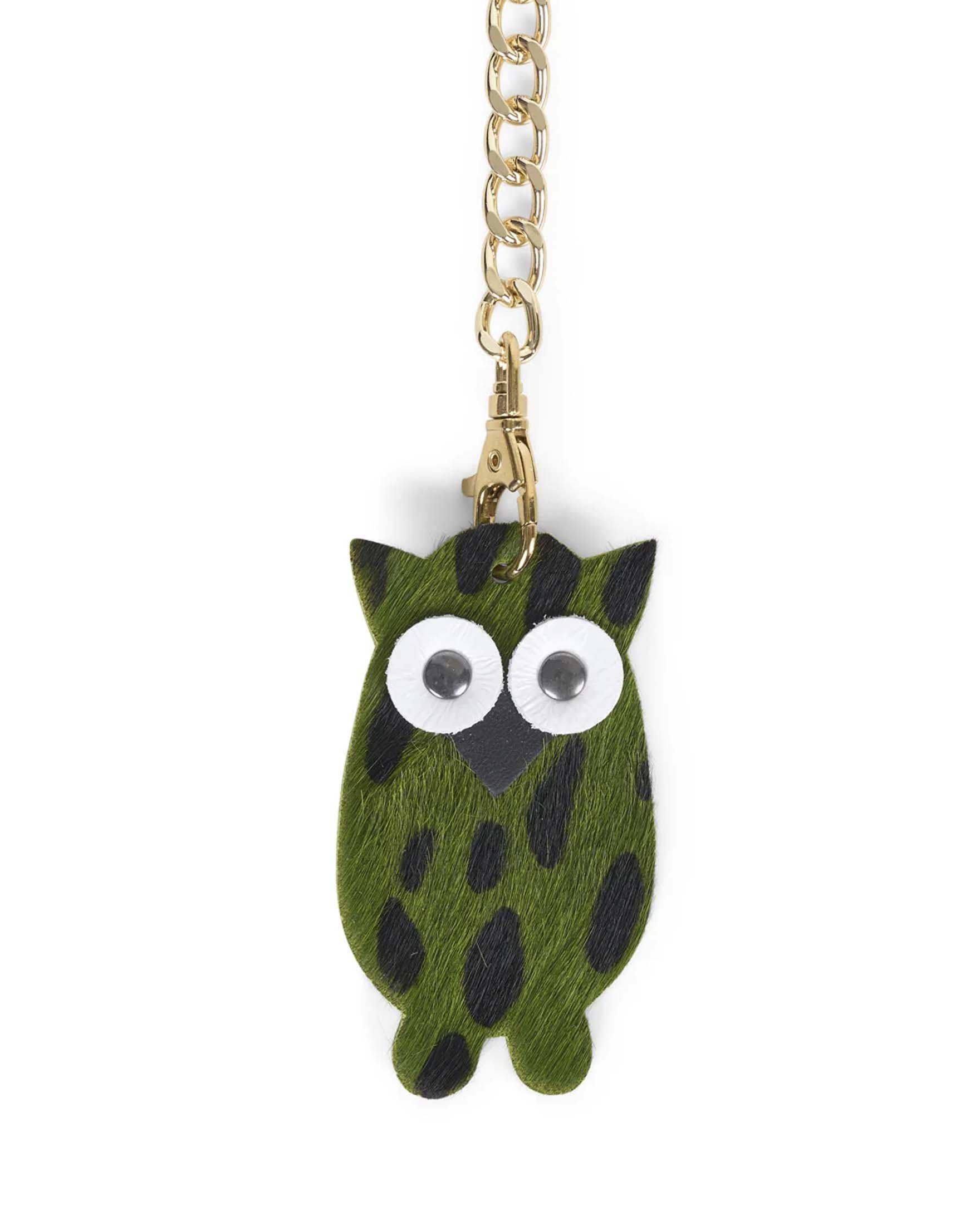 Portachiavi Charm Gufo Visonà in cavallino leopardato verde e nero image