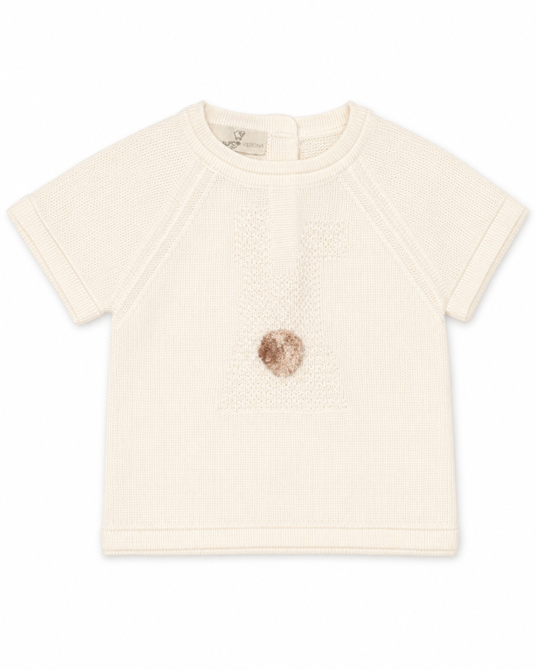 T-shirt Maglificio di Verona in lyocell color panna con coniglietto pompon