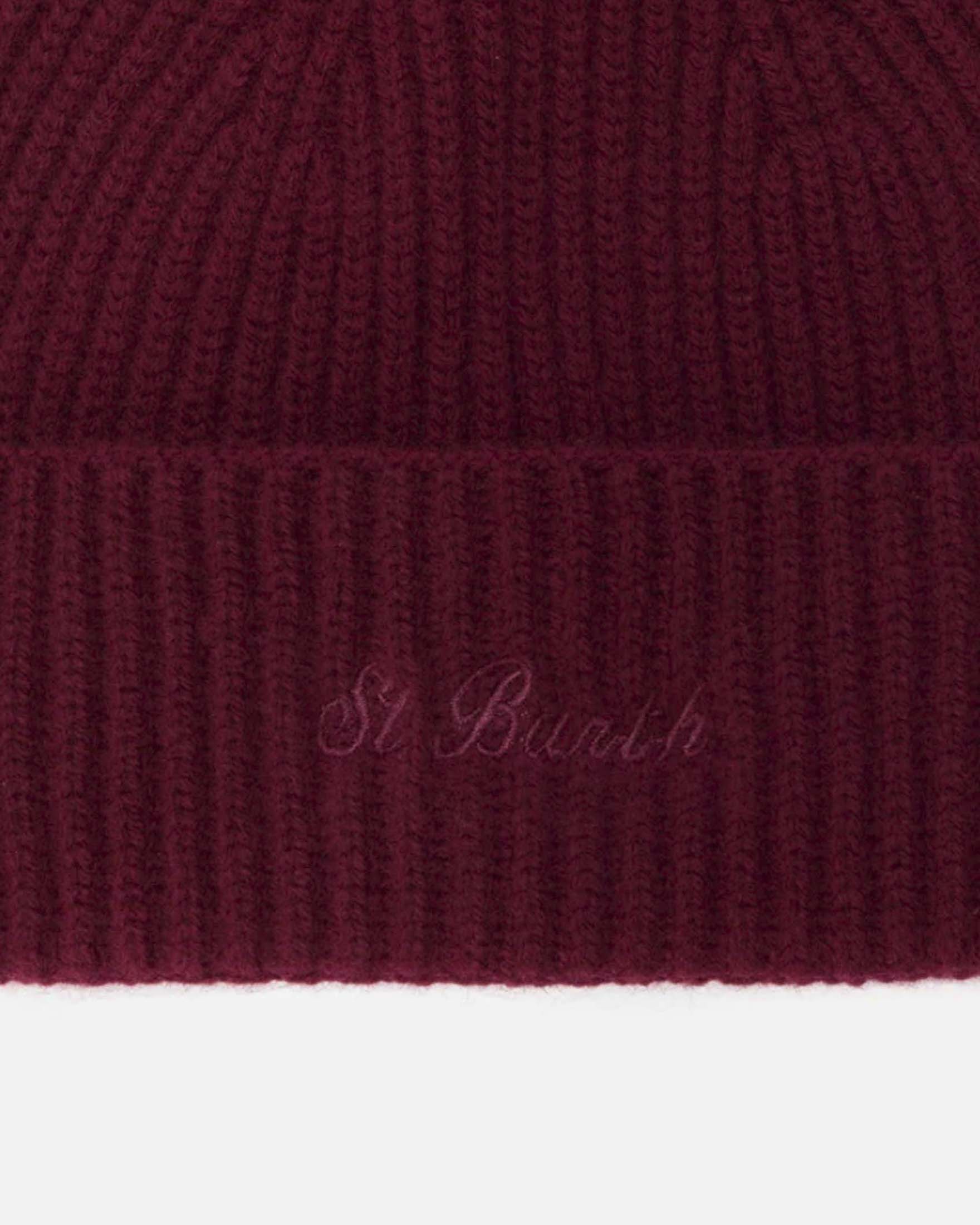 Berretto Moss MC2 Saint Barth bordeaux in pura lana a costine con logo ricamato image