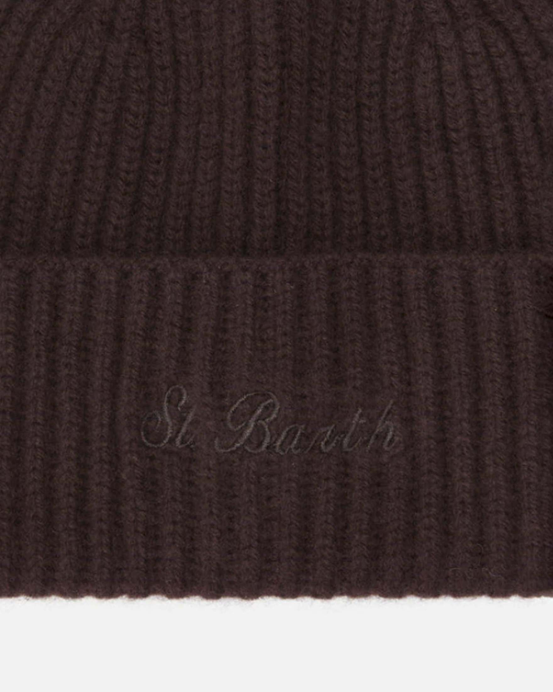 Berretto Moss MC2 Saint Barth marrone in pura lana a costine con logo ricamato image