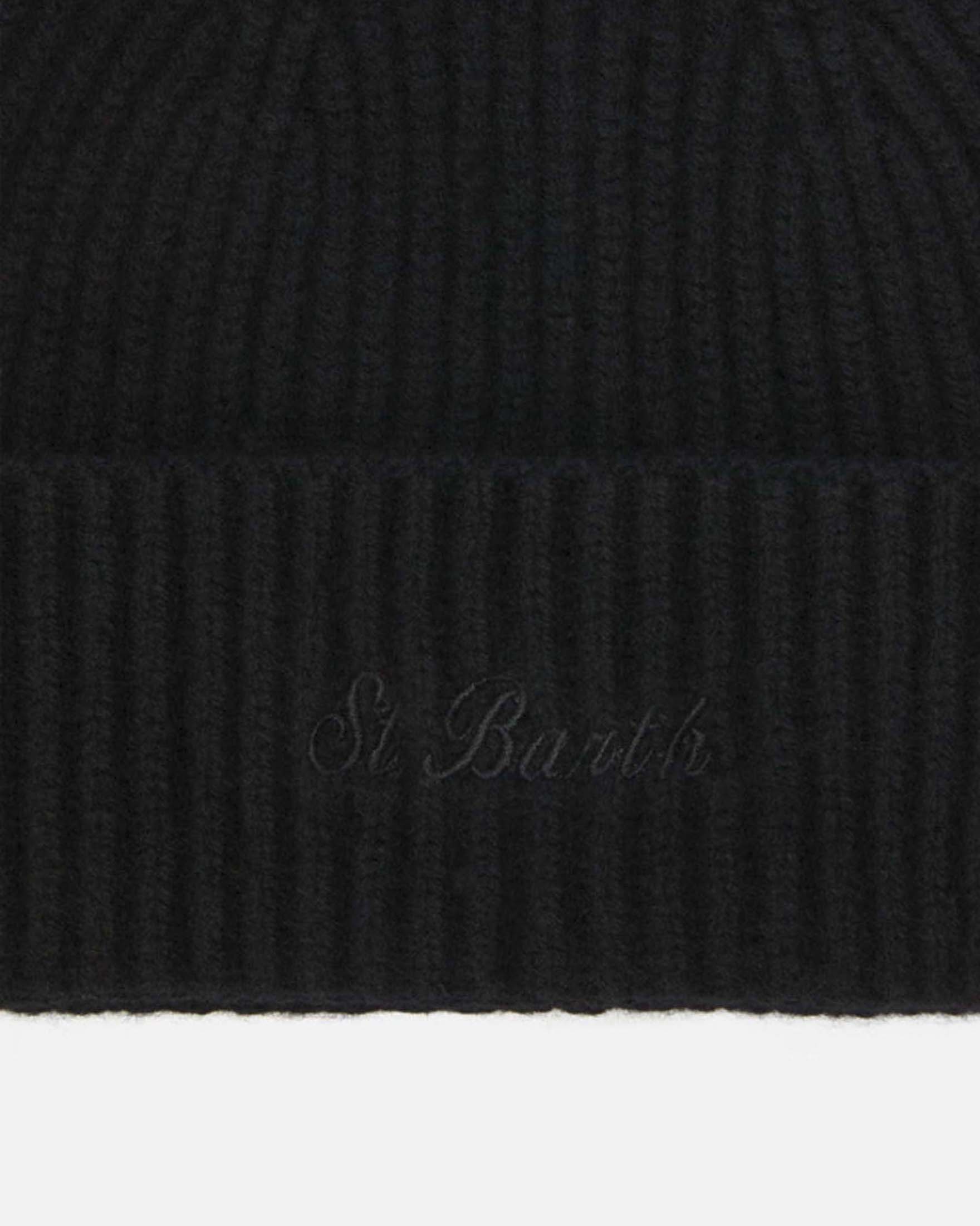 Berretto Moss MC2 Saint Barth nero in pura lana a costine con logo ricamato image
