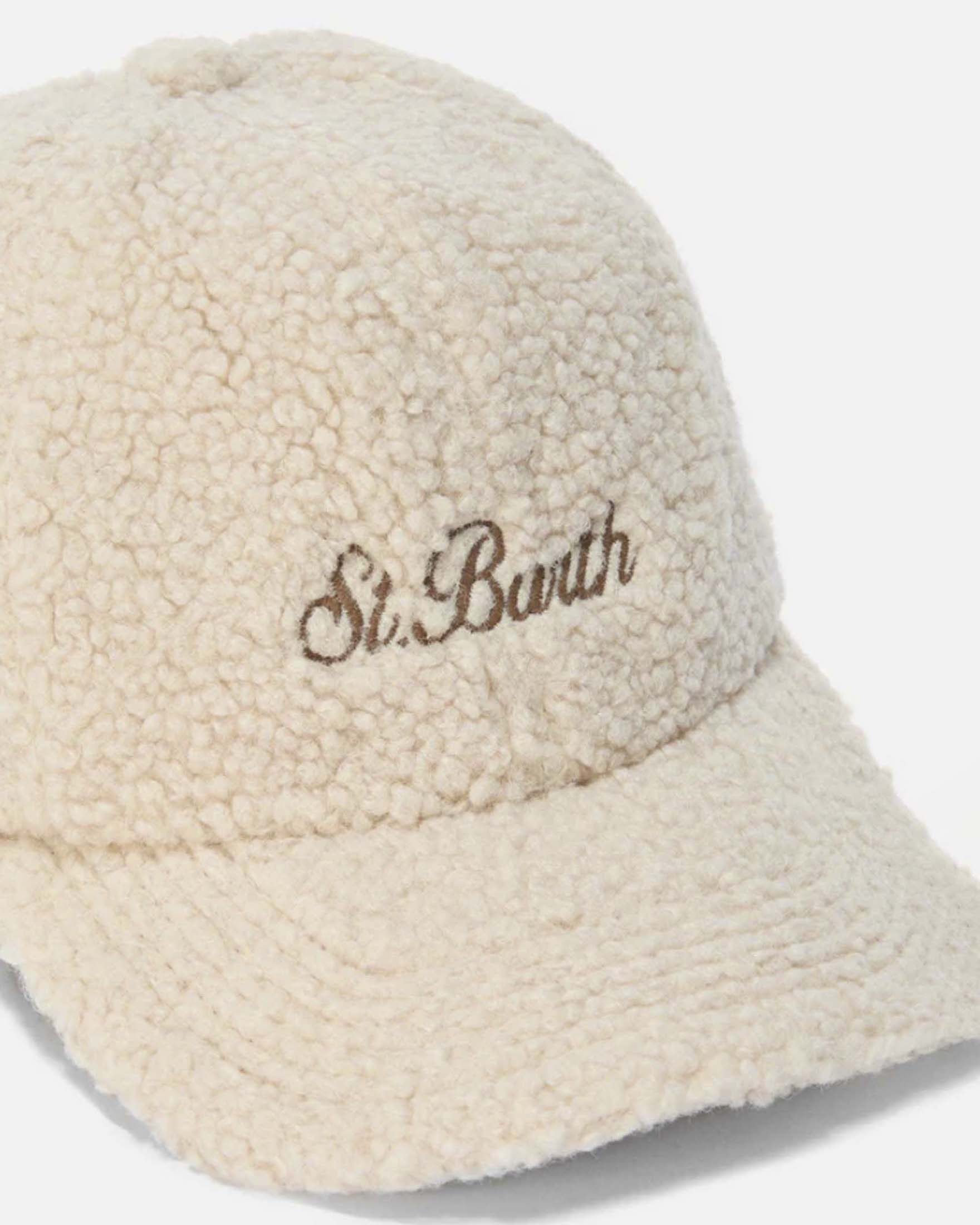 Cappellino baseball MC2 Saint Barth beige in pile sherpa con logo marrone ricamato image